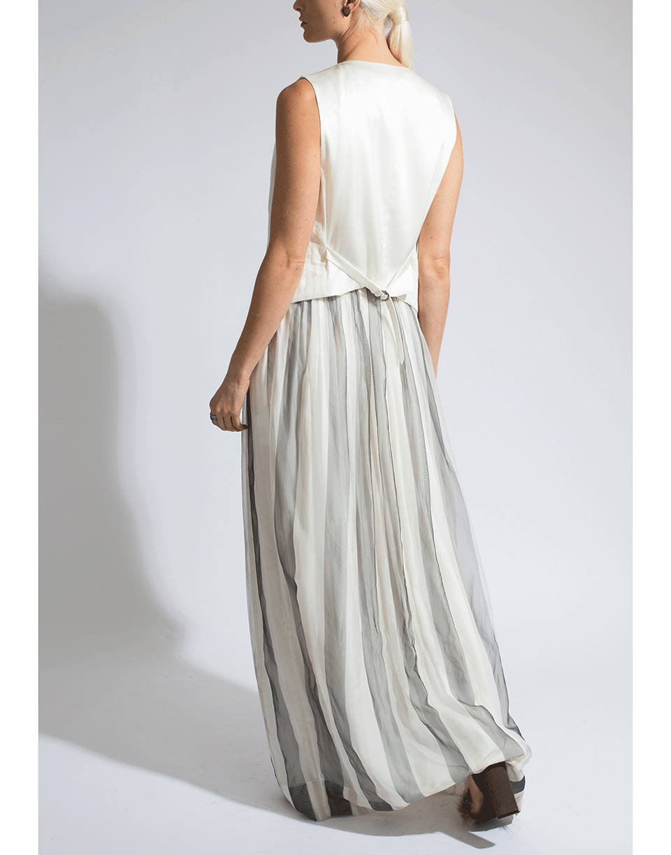 BRUNELLO CUCINELLI-Satin Cumberbund And Chevron Vest Gown-WHT/GRY