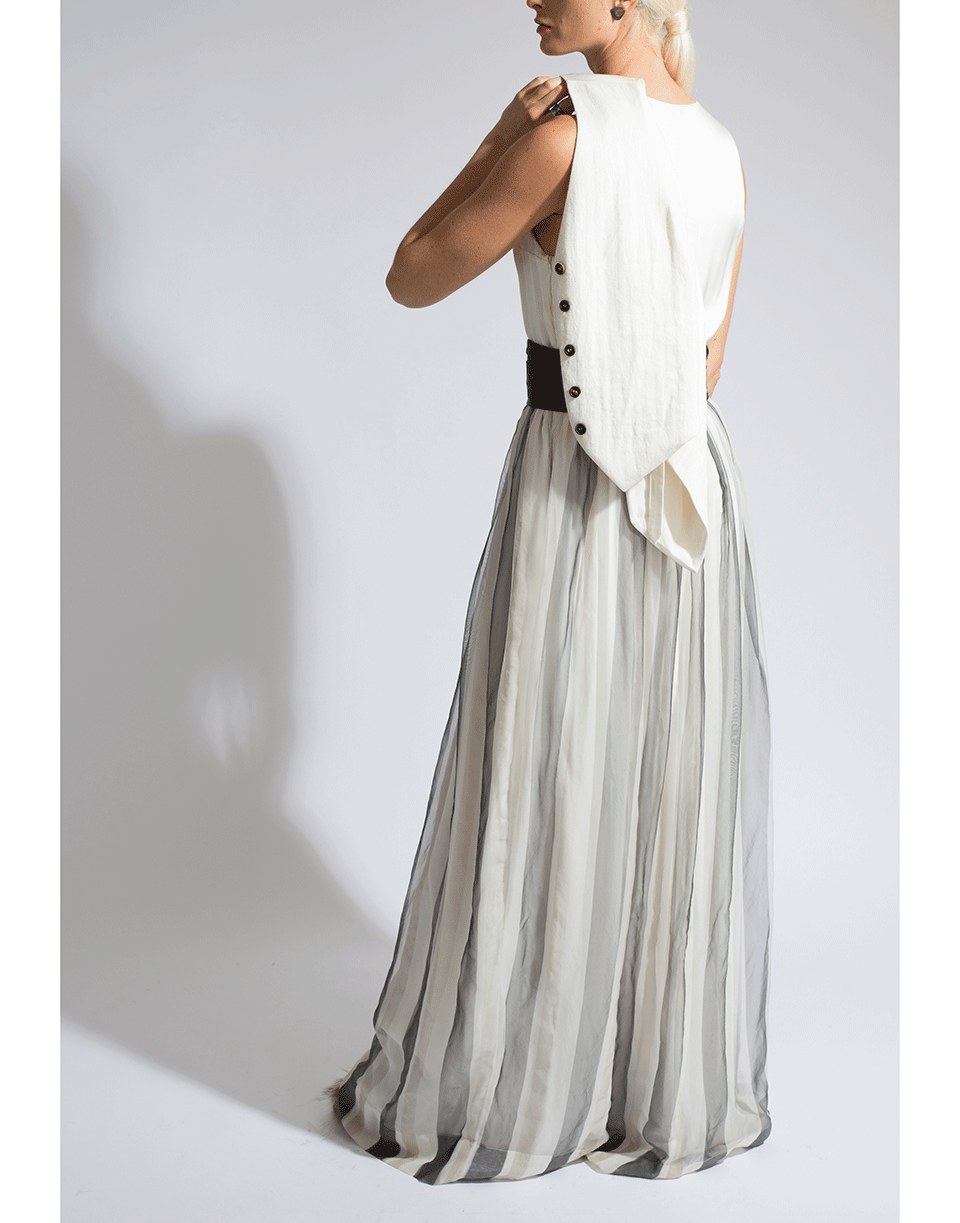 BRUNELLO CUCINELLI-Satin Cumberbund And Chevron Vest Gown-WHT/GRY