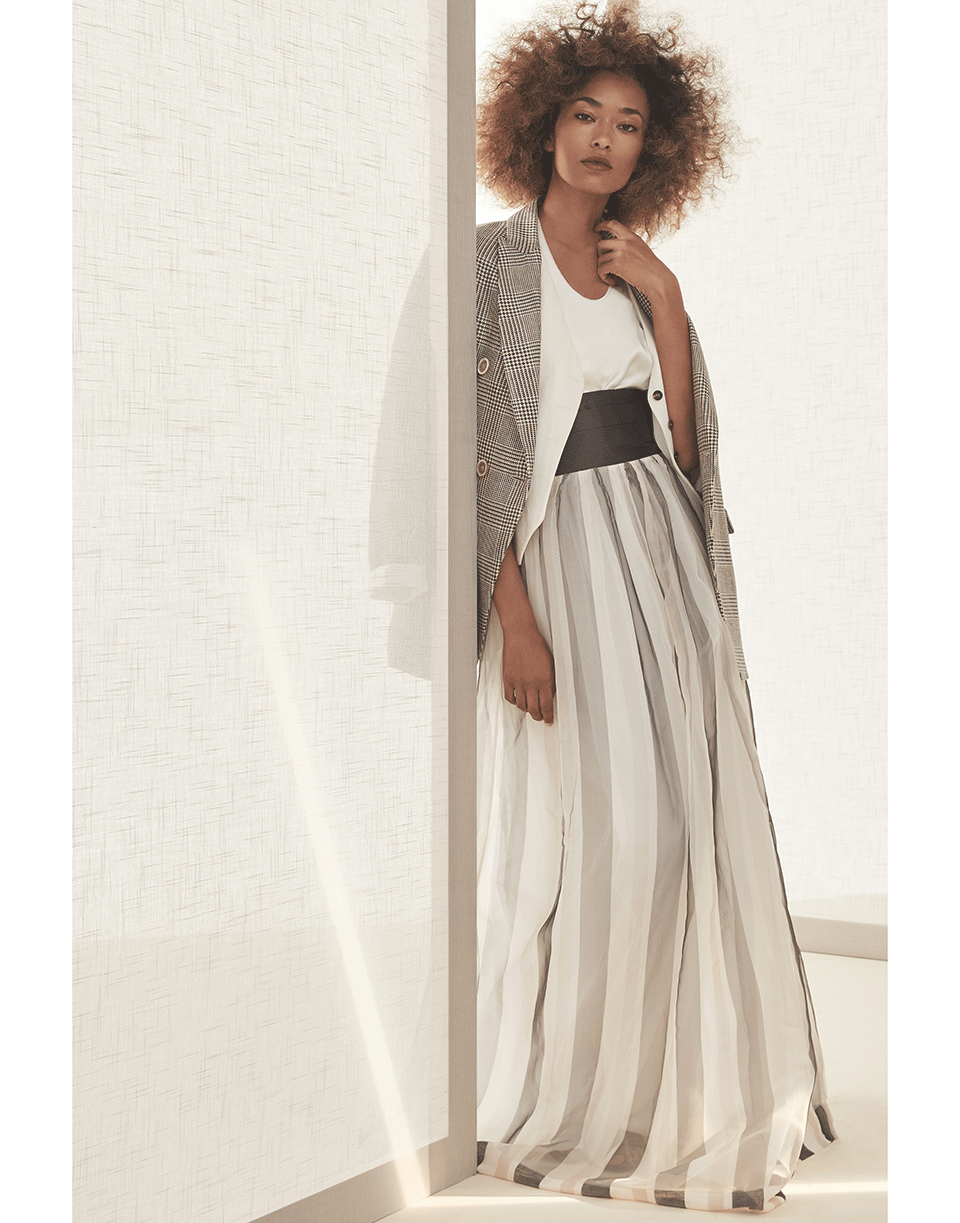 BRUNELLO CUCINELLI-Satin Cumberbund And Chevron Vest Gown-WHT/GRY