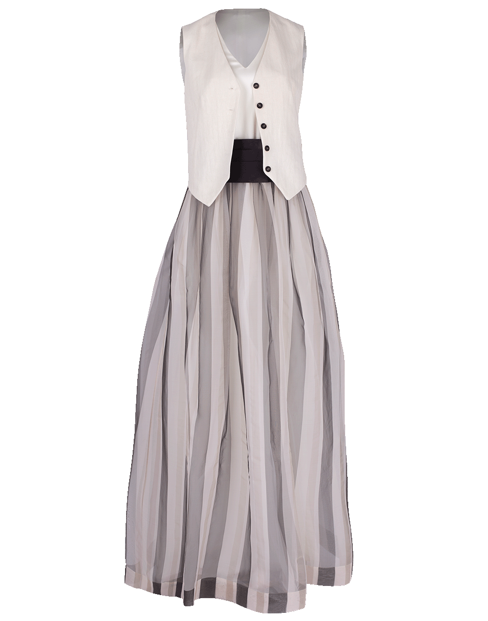 BRUNELLO CUCINELLI-Satin Cumberbund And Chevron Vest Gown-WHT/GRY