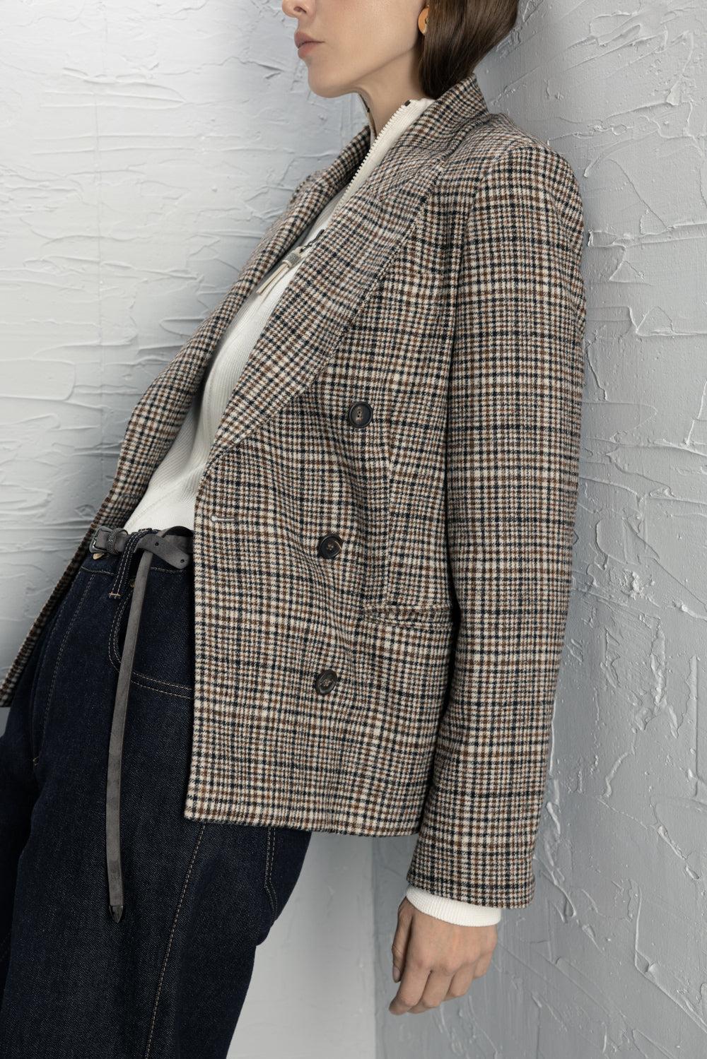 Prince Of Whales Mixed Media Blazer-BROWN-38-CLOTHINGJACKETBLAZERS-BRUNELLO CUCINELLI