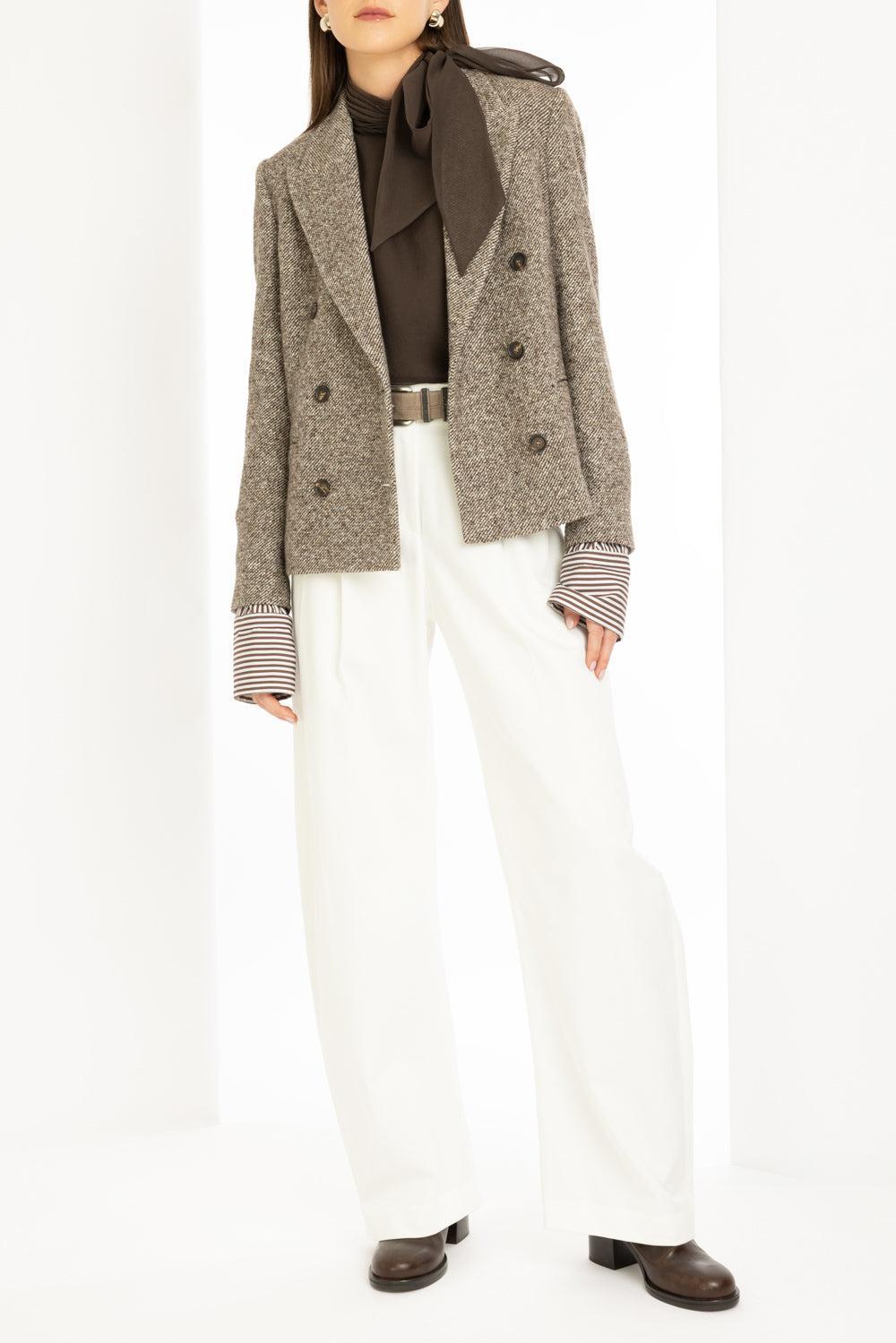 Diagonal Double Breasted Blazer-BROWN/GREY-38-CLOTHINGJACKETBLAZERS-BRUNELLO CUCINELLI
