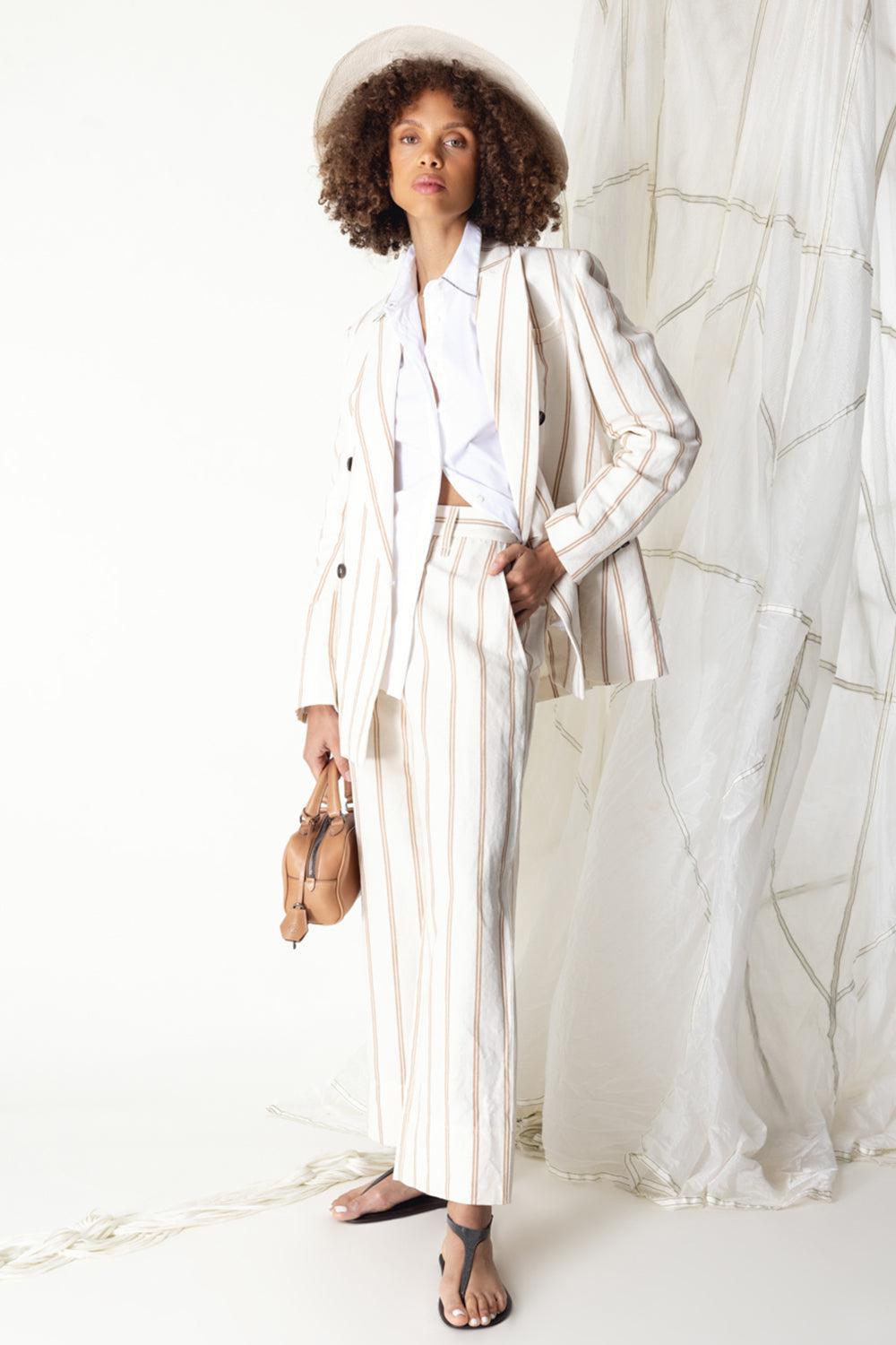 Structured Stripe Blazer-DENIM-38-CLOTHINGJACKETBLAZERS-BRUNELLO CUCINELLI