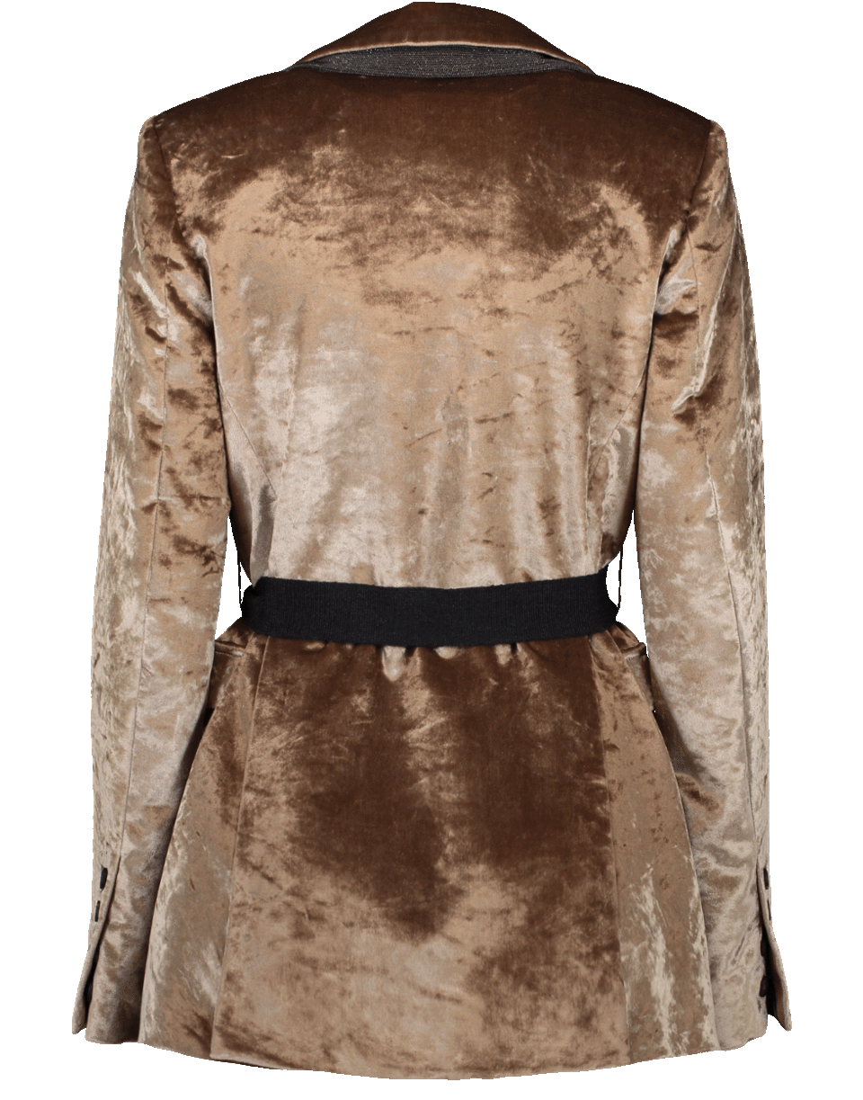 BRUNELLO CUCINELLI-Belted Crush Velvet Beaver Blazer-