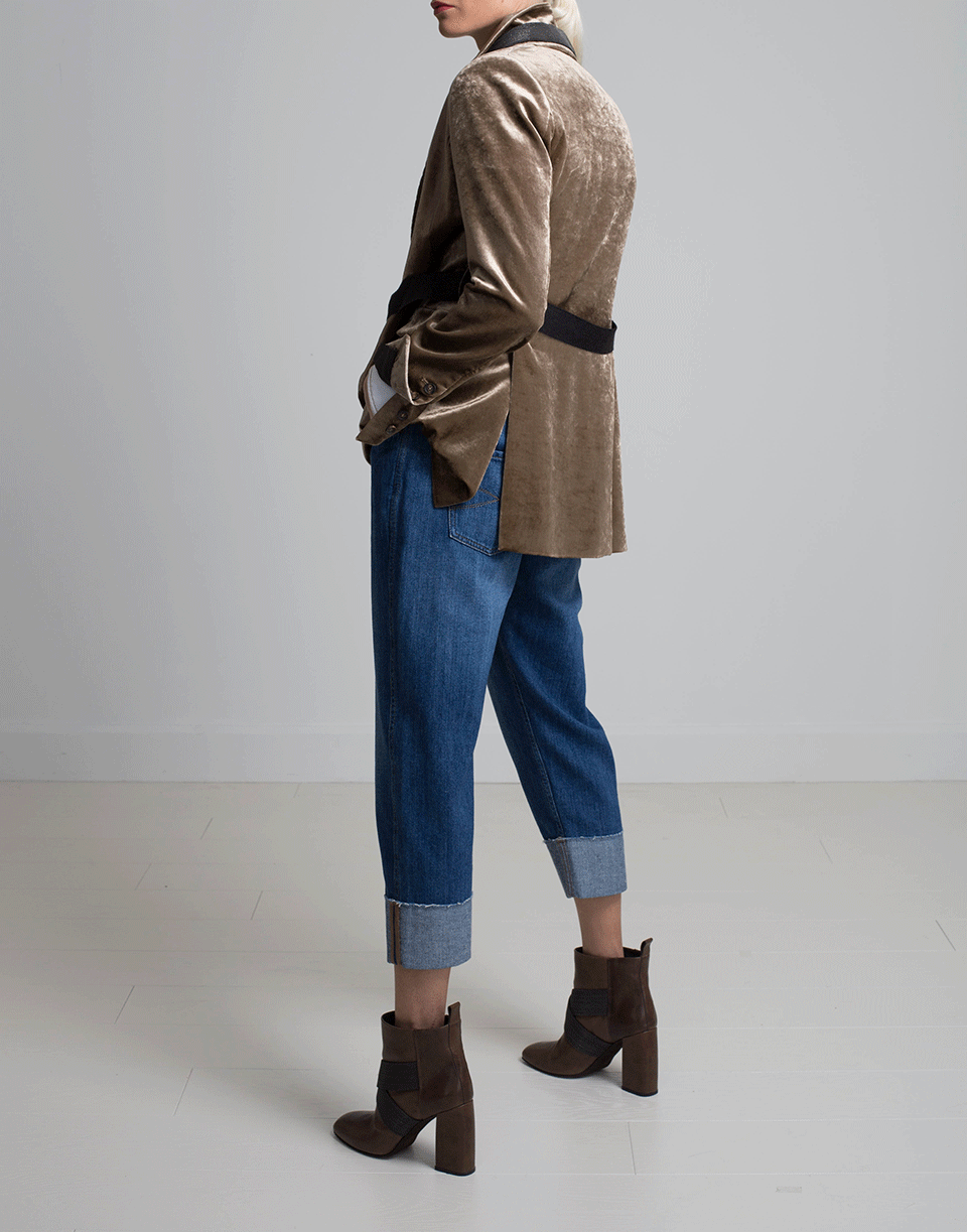 BRUNELLO CUCINELLI-Belted Crush Velvet Beaver Blazer-