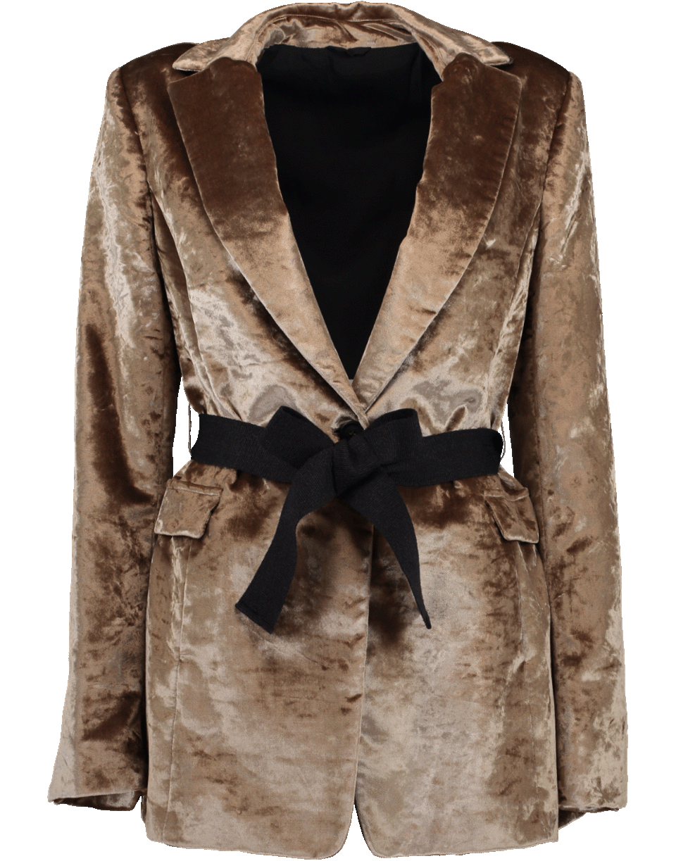 BRUNELLO CUCINELLI-Belted Crush Velvet Beaver Blazer-