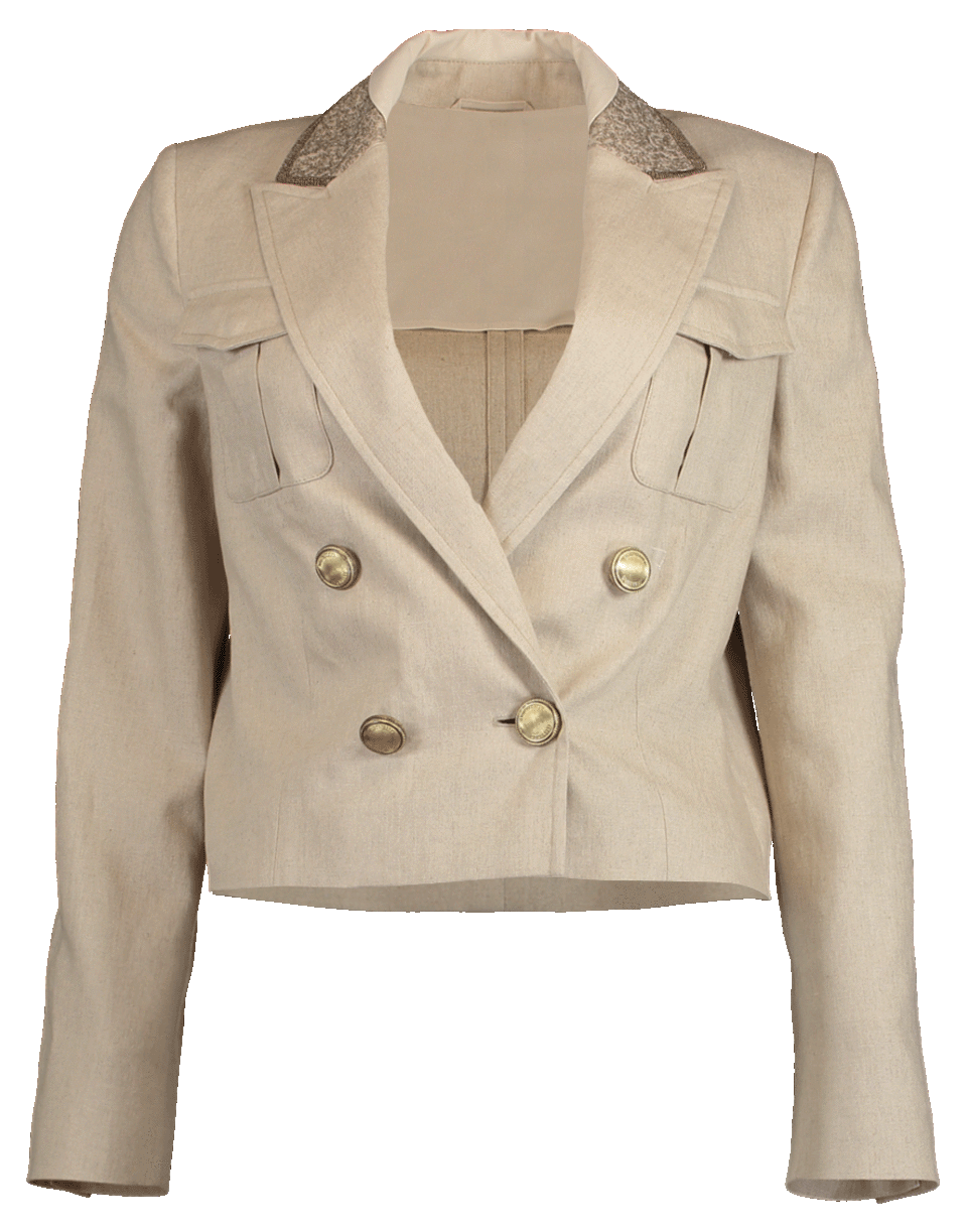 BRUNELLO CUCINELLI-Cropped Linen Paillette Collar Jacket-