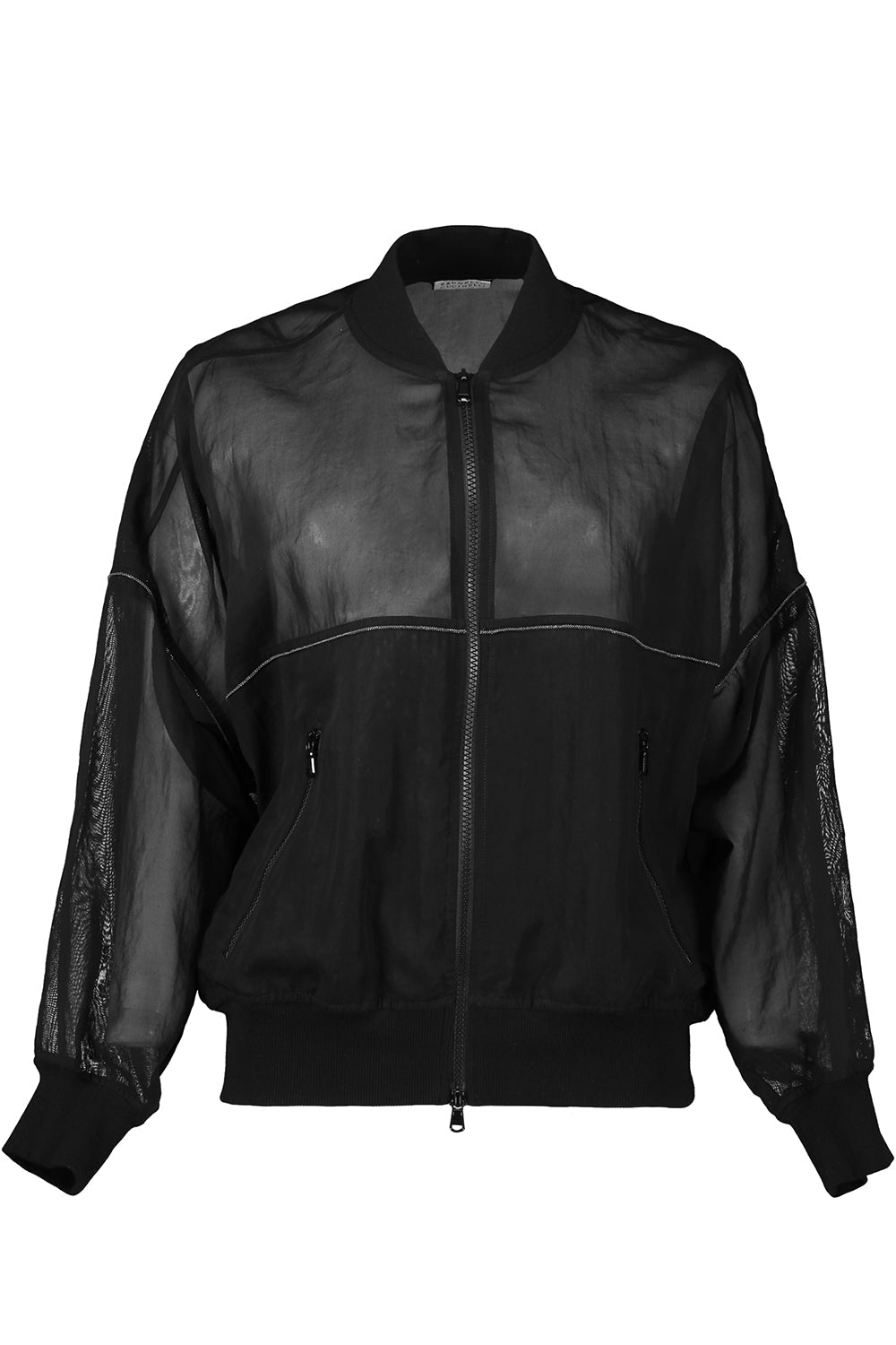 Monili Trim Full Zip Jacket-BLACK-36-CLOTHINGJACKETCASUAL-BRUNELLO CUCINELLI