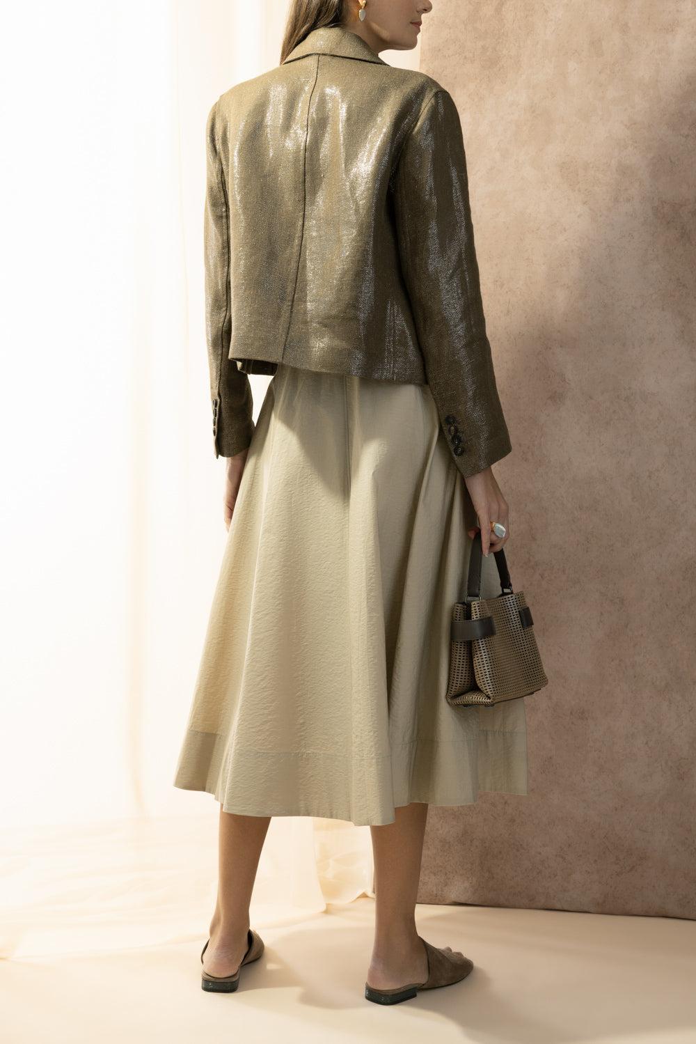 Shiny Button Front Jacket - Brown Silver-BROWN-36-CLOTHINGJACKETCASUAL-BRUNELLO CUCINELLI