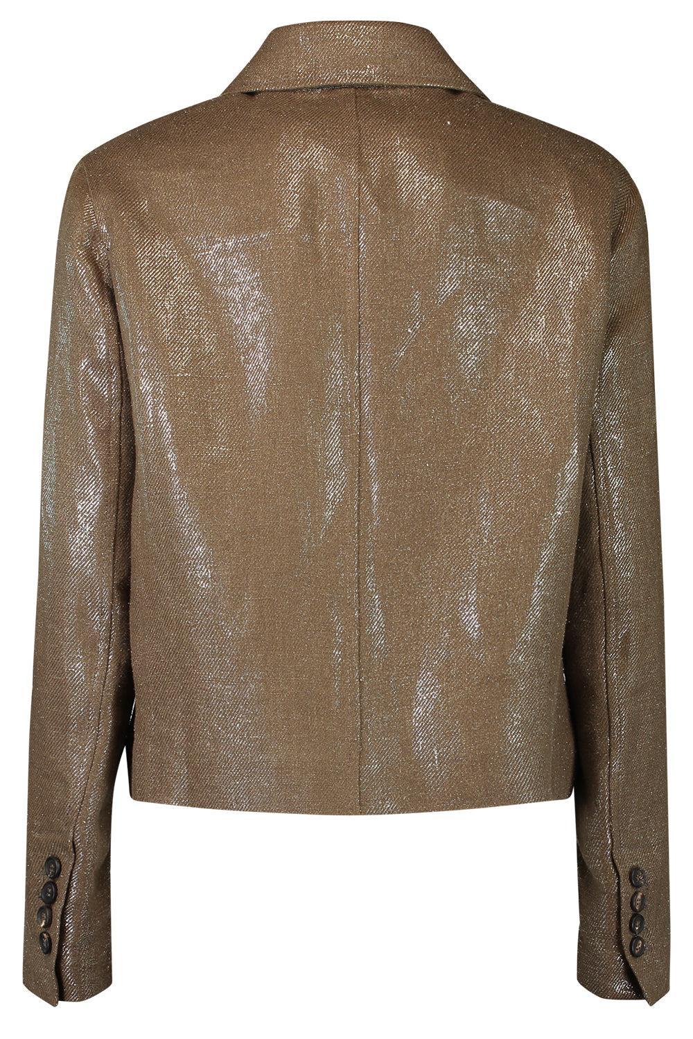 Shiny Button Front Jacket - Brown Silver-BROWN-36-CLOTHINGJACKETCASUAL-BRUNELLO CUCINELLI