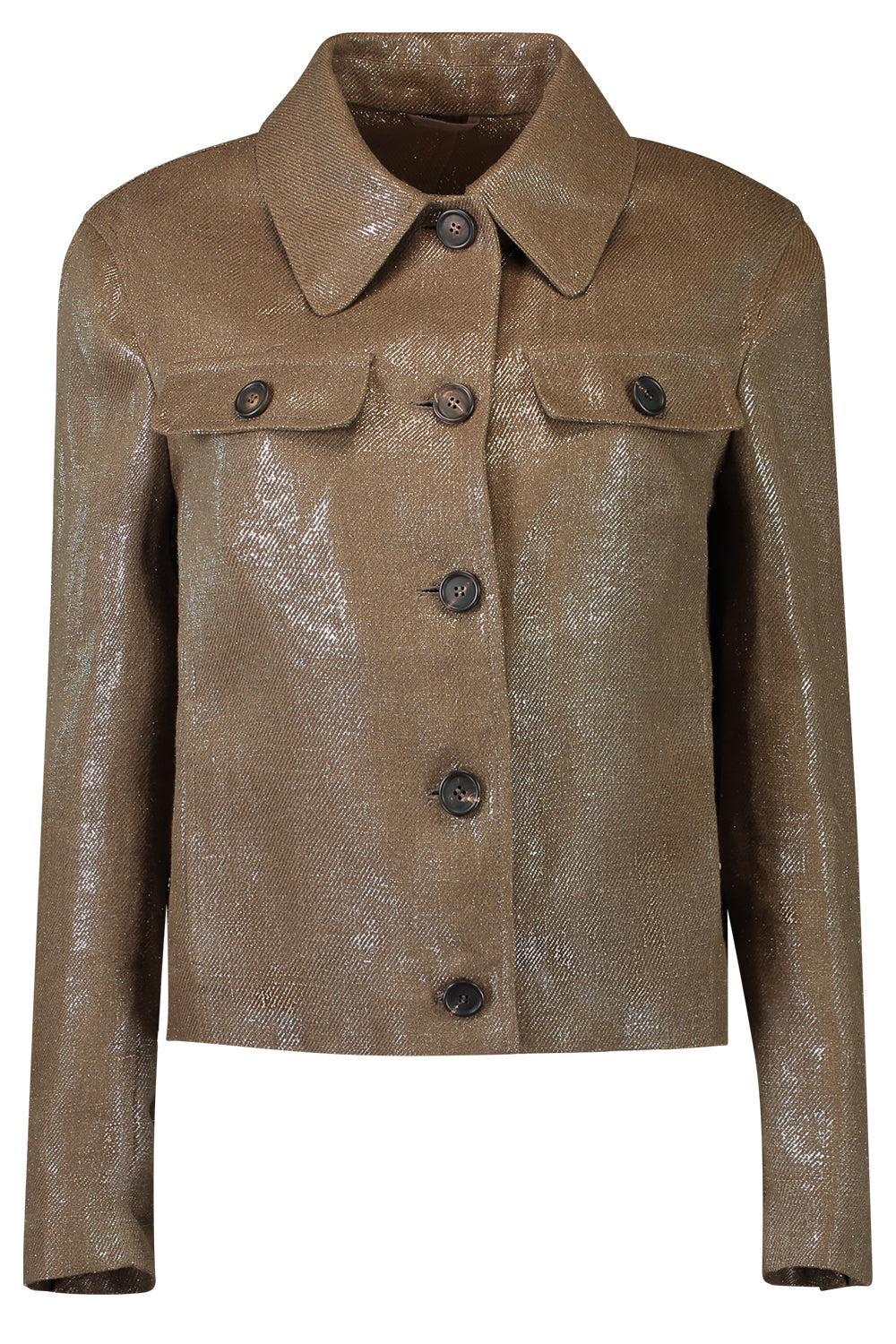 Shiny Button Front Jacket - Brown Silver-BROWN-36-CLOTHINGJACKETCASUAL-BRUNELLO CUCINELLI