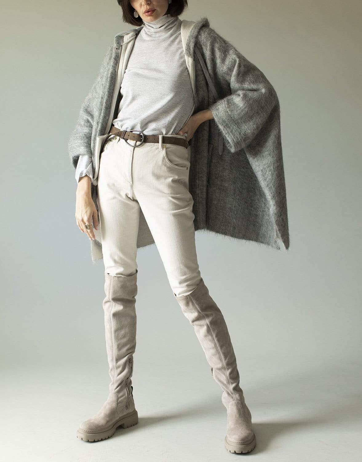 BRUNELLO CUCINELLI-Wool Mohair Hooded Poncho-