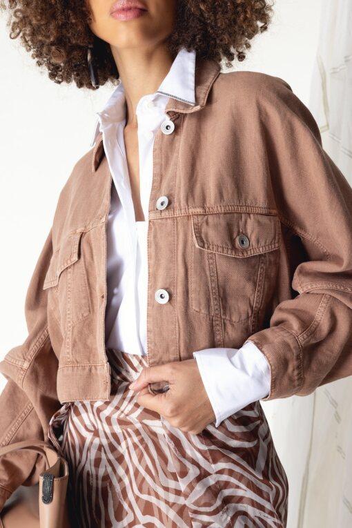 Piece Dyed Trucker Jacket-LT BRWN-36-CLOTHINGJACKETCASUAL-BRUNELLO CUCINELLI