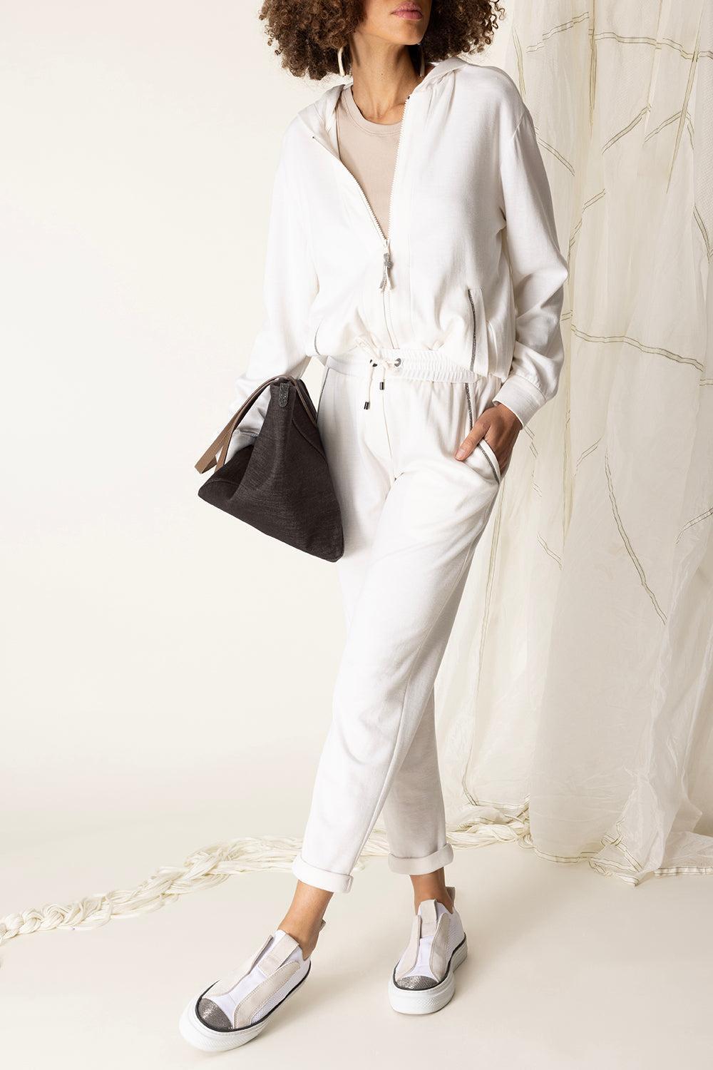 Shiny Trim Paneled Sweatshirt-OPTICWHT-XS-CLOTHINGJACKETCASUAL-BRUNELLO CUCINELLI