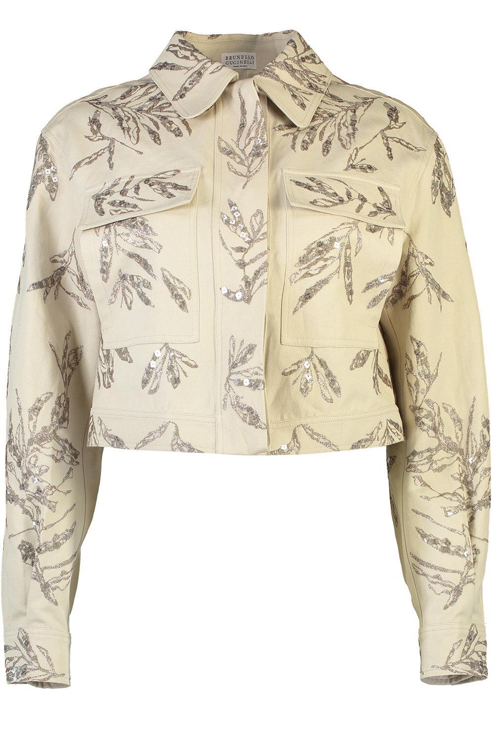 Cropped Embroidered Blazer-PANAMBLU-38-CLOTHINGJACKETCASUAL-BRUNELLO CUCINELLI