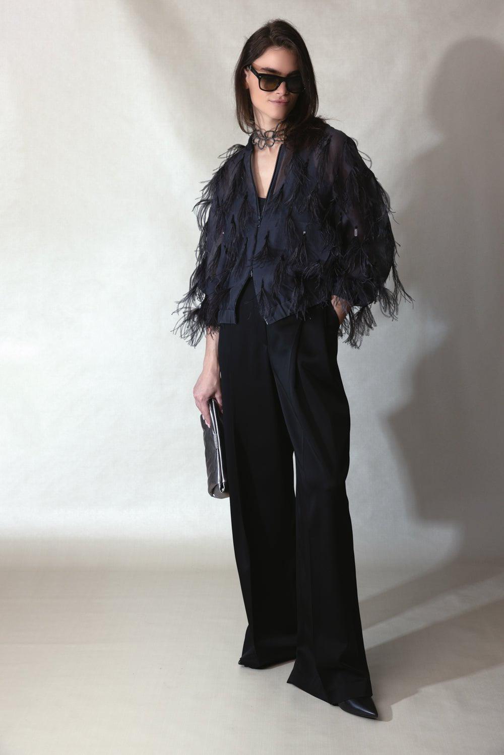 BRUNELLO CUCINELLI-Dazzling Feather Embroidered Bomber Jacket-