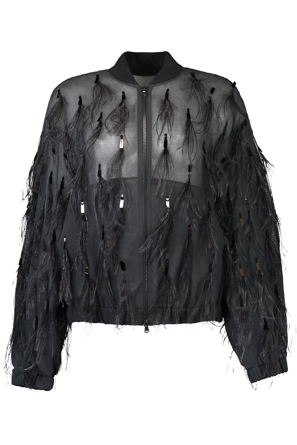 BRUNELLO CUCINELLI-Dazzling Feather Embroidered Bomber Jacket-