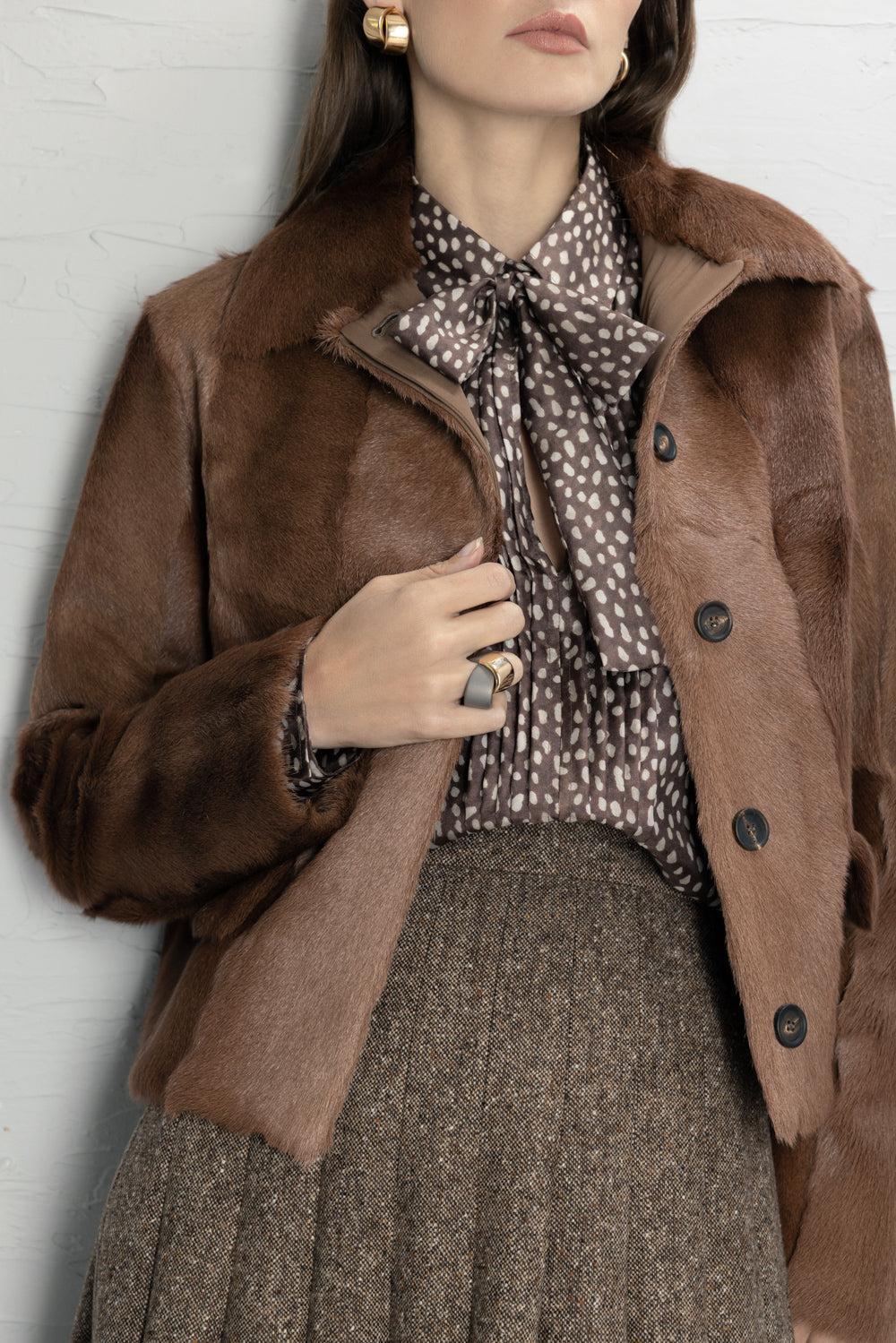 Button Front Fur Jacket-BROWN-42-CLOTHINGJACKETEVENING-BRUNELLO CUCINELLI