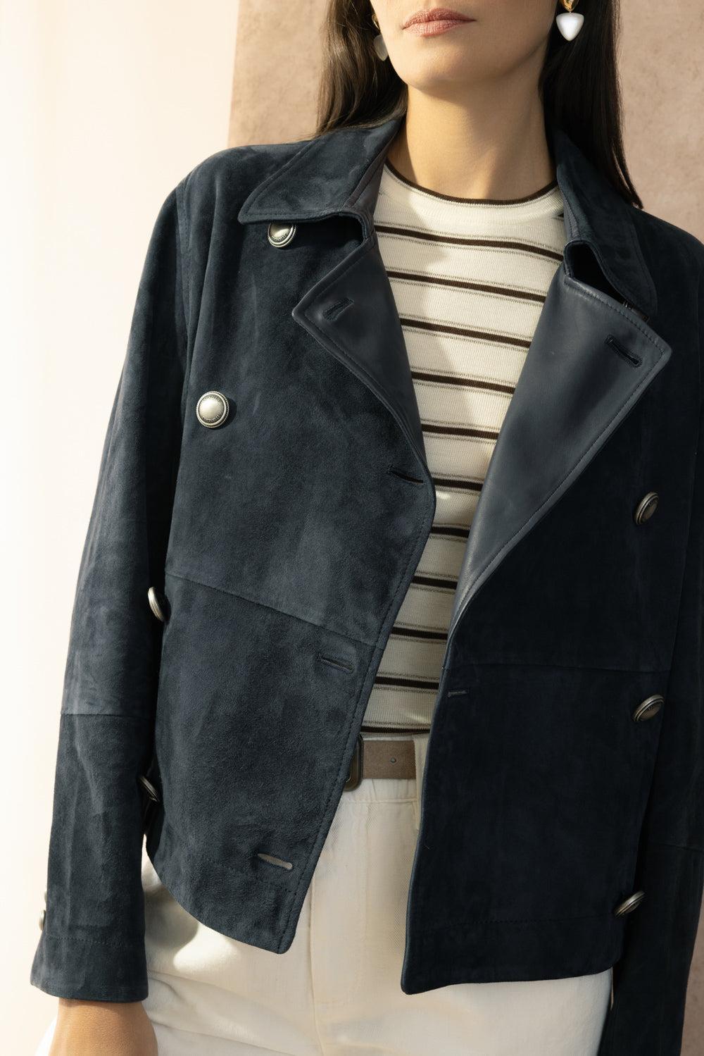 Short Double Breasted Jacket-BLUE-38-CLOTHINGJACKETLEATHER-BRUNELLO CUCINELLI