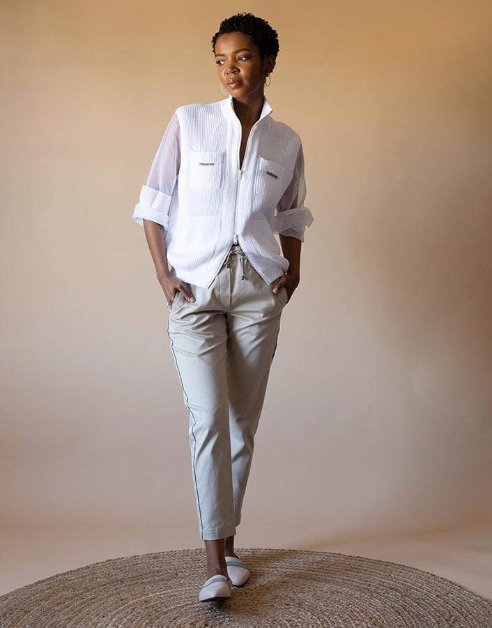 BRUNELLO CUCINELLI-Organza-Sleeved Zip-Through Sweater-
