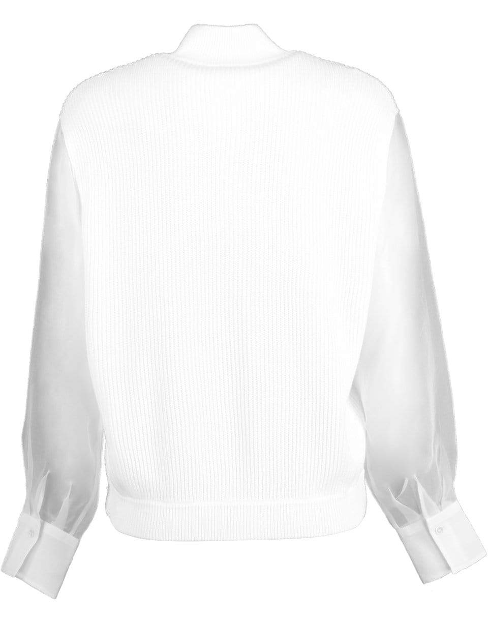 BRUNELLO CUCINELLI-Organza-Sleeved Zip-Through Sweater-