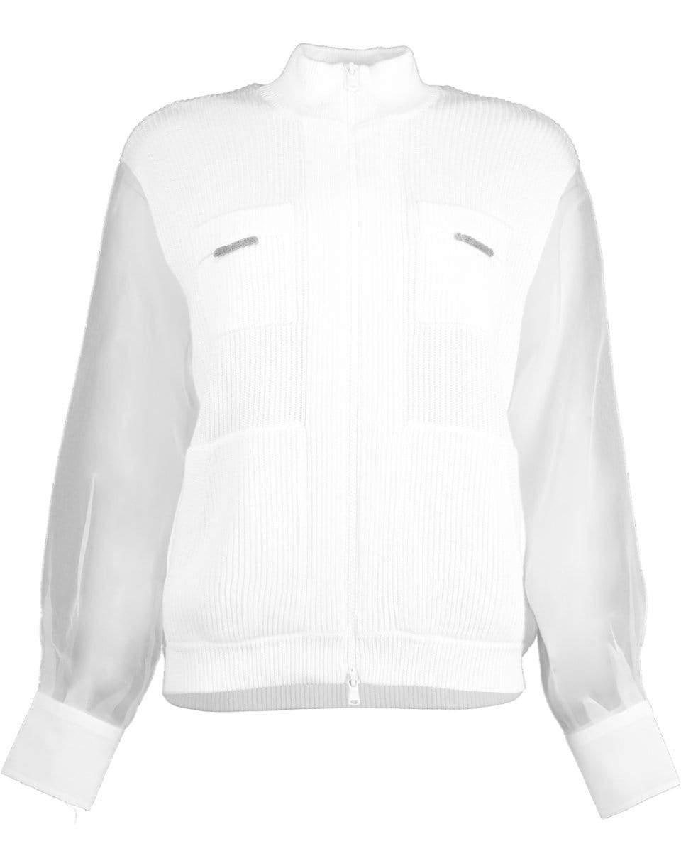 BRUNELLO CUCINELLI-Organza-Sleeved Zip-Through Sweater-
