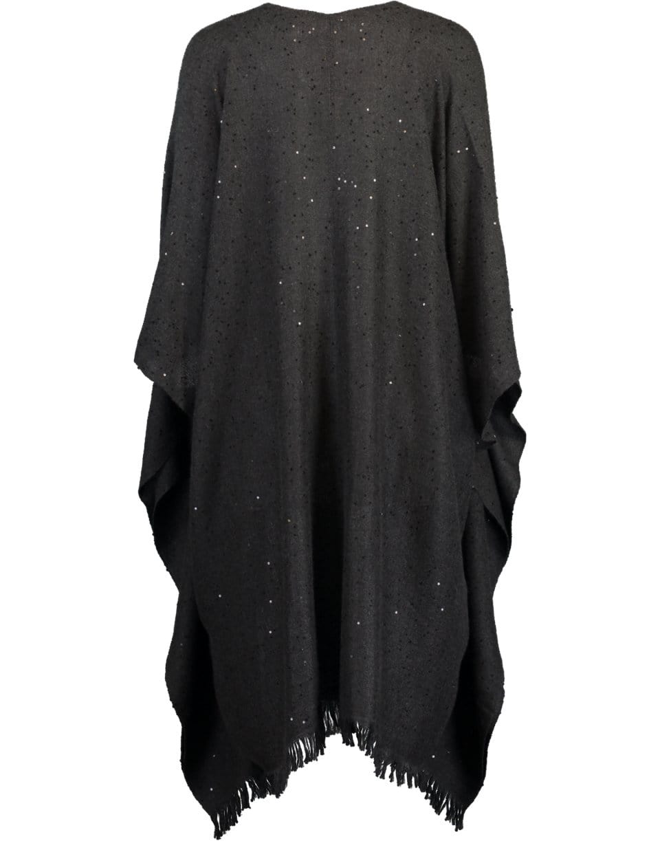 BRUNELLO CUCINELLI-Black Cashmere and Silk Frayed Poncho-BLACK