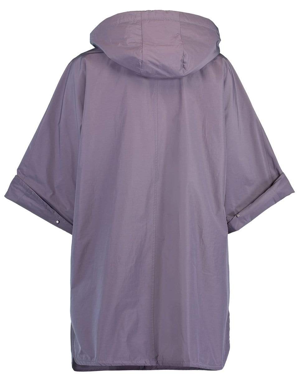 BRUNELLO CUCINELLI-Eggplant Water Resistant Taffeta Hooded Poncho-