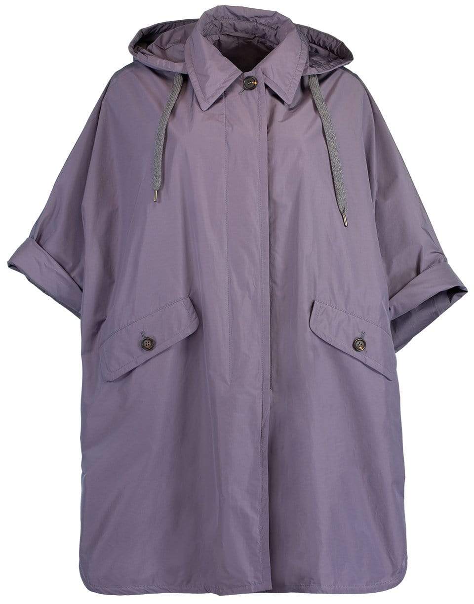BRUNELLO CUCINELLI-Eggplant Water Resistant Taffeta Hooded Poncho-