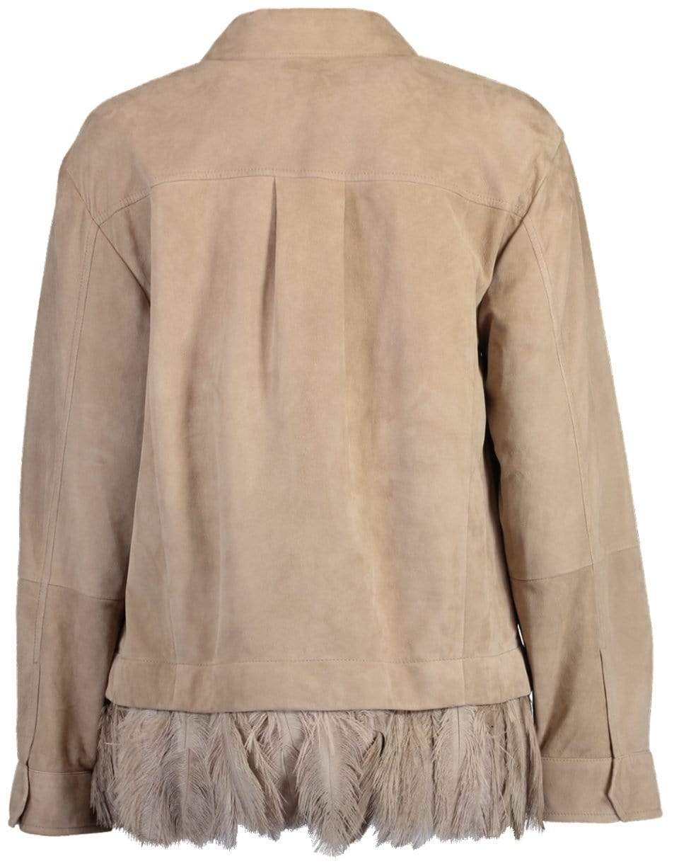 BRUNELLO CUCINELLI-Feather Hem Suede Jacket-FANGO