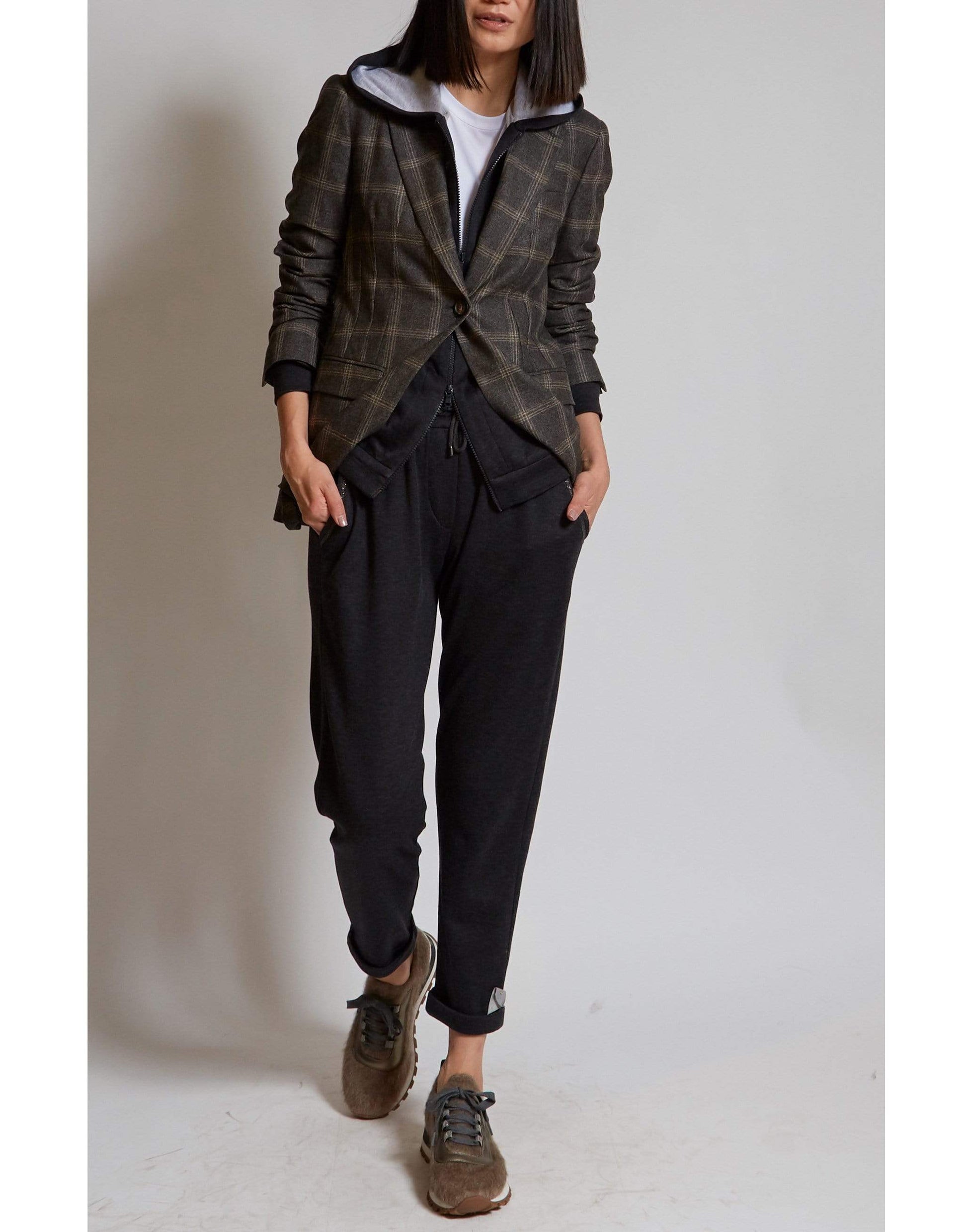BRUNELLO CUCINELLI-Dark Grey Felpa Hooded Spa Jacket-
