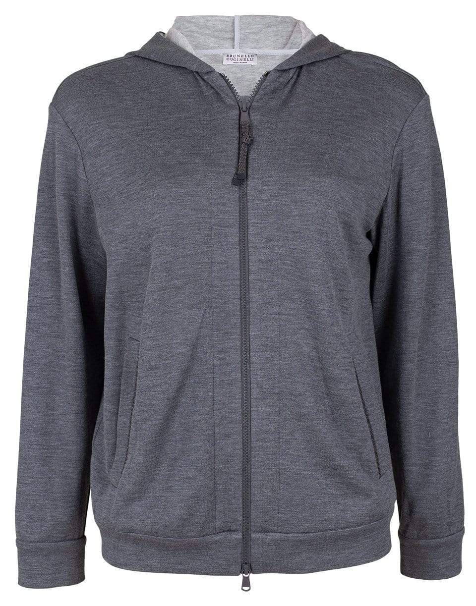 BRUNELLO CUCINELLI-Dark Grey Felpa Hooded Spa Jacket-