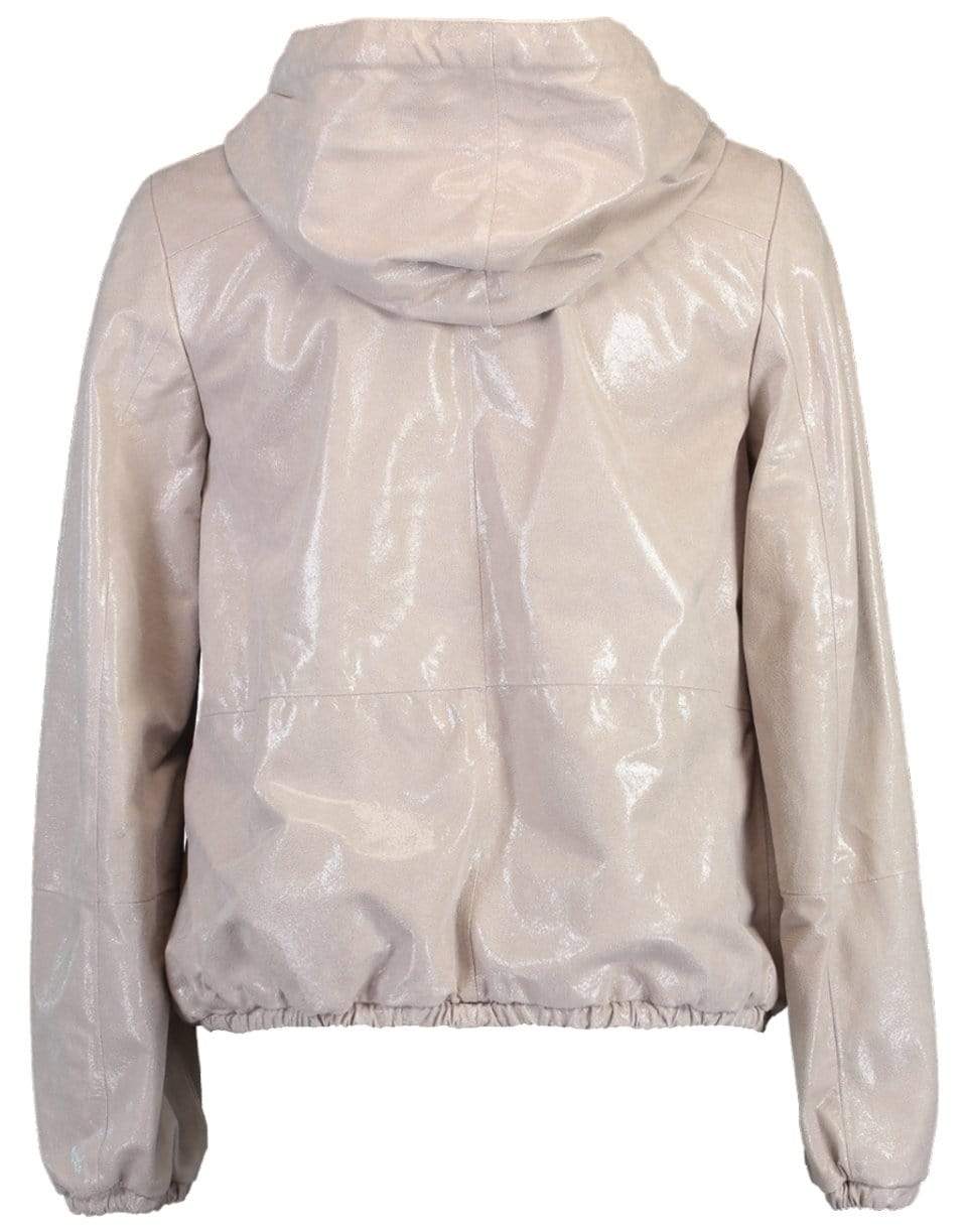 BRUNELLO CUCINELLI-Crackled Leather Hooded Bomber Jacket-OFF WHITE