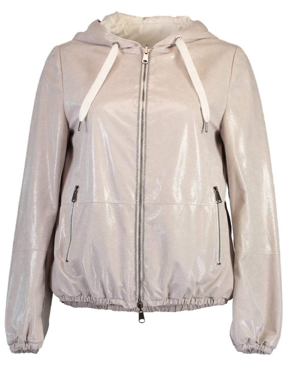 BRUNELLO CUCINELLI-Crackled Leather Hooded Bomber Jacket-OFF WHITE