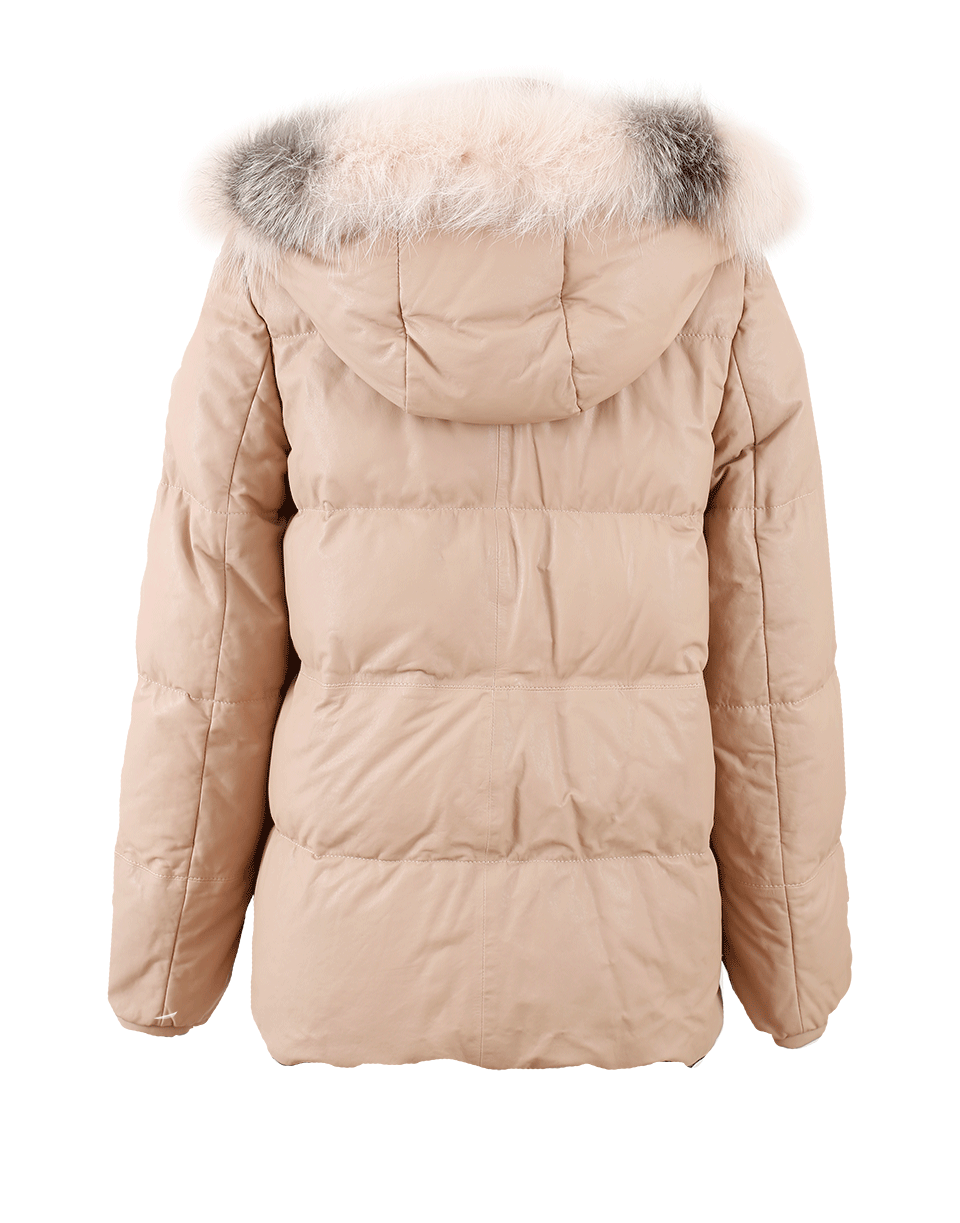 BRUNELLO CUCINELLI-Leather Puffer Jacket-PNK/GRY