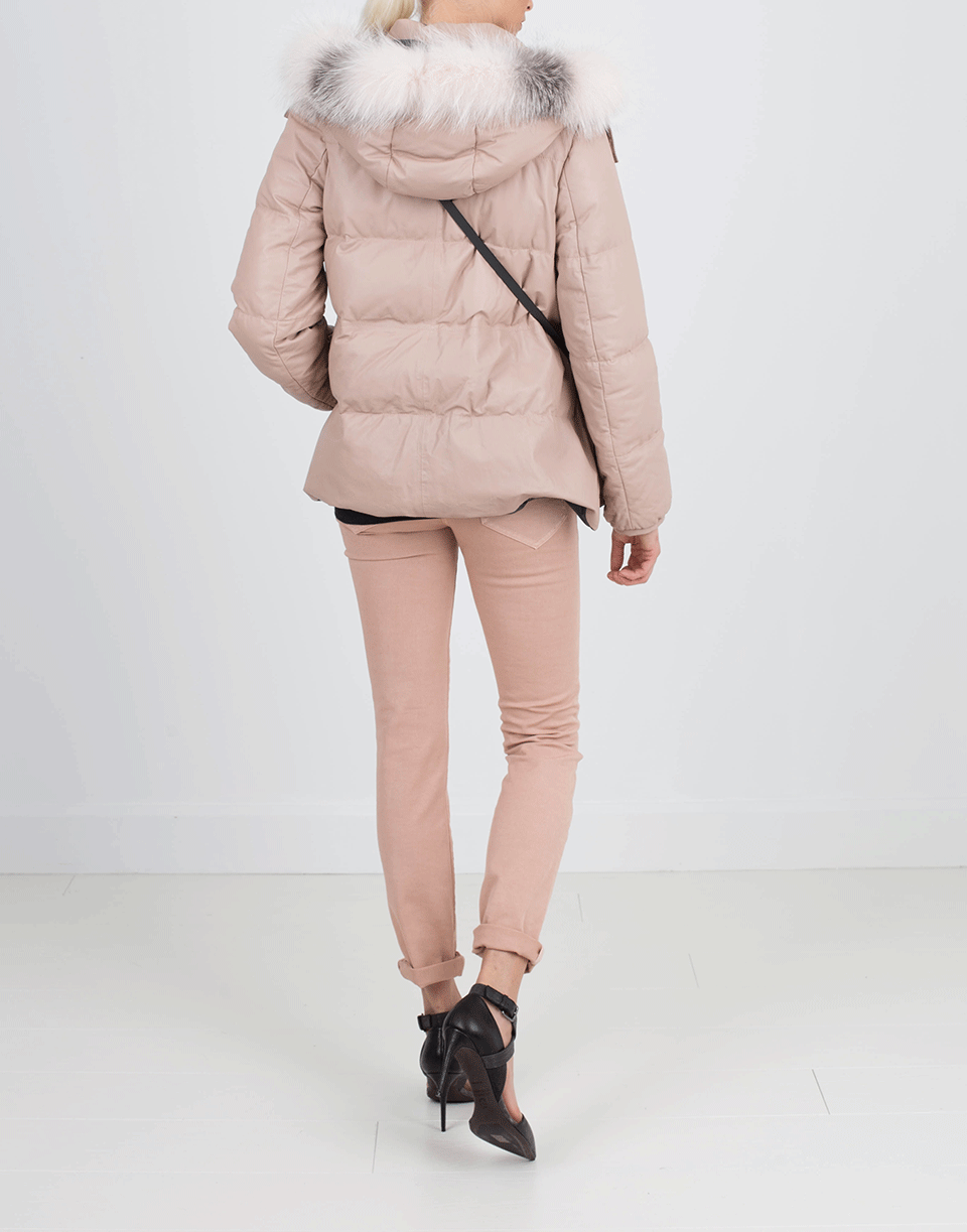 BRUNELLO CUCINELLI-Leather Puffer Jacket-PNK/GRY