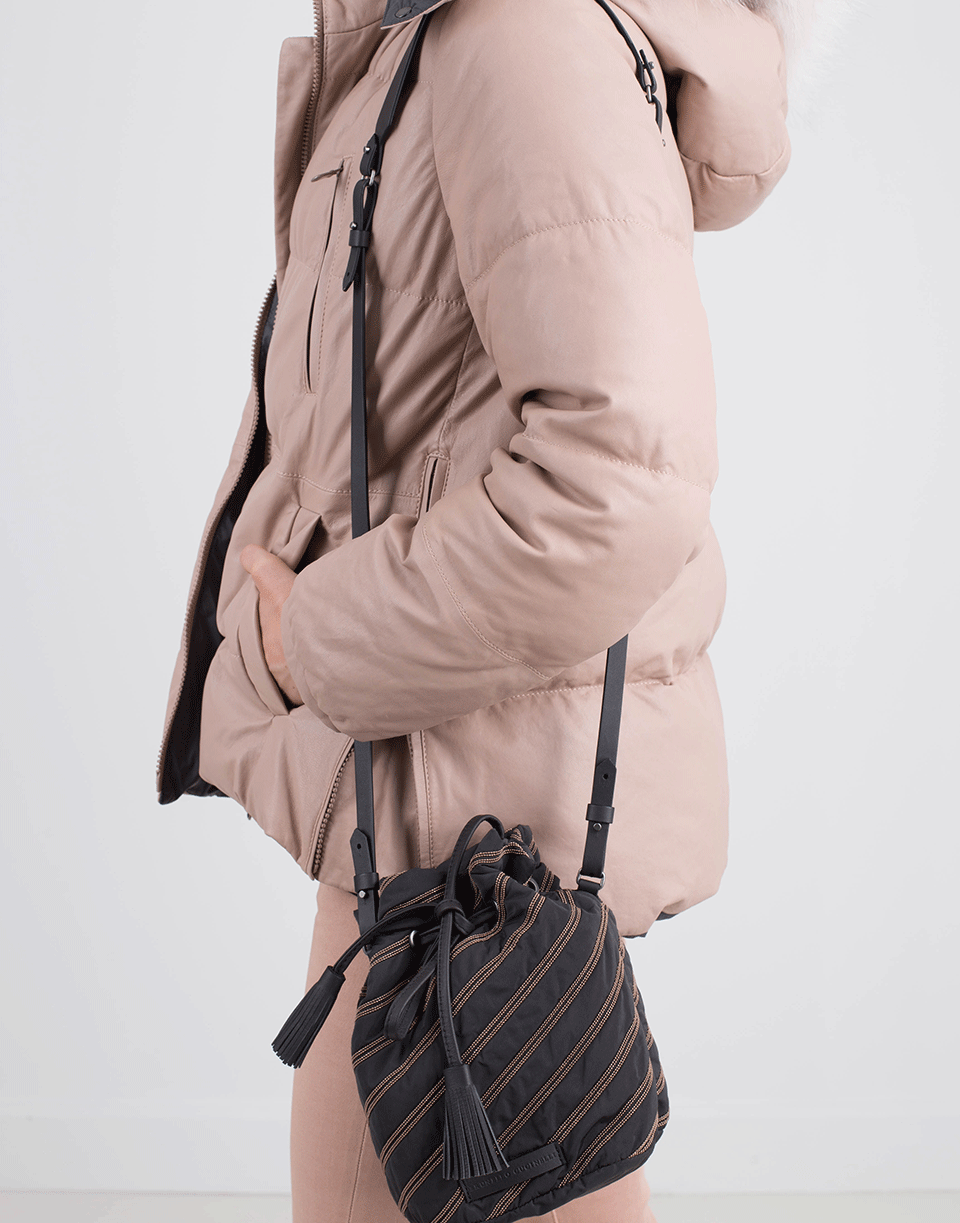 BRUNELLO CUCINELLI-Leather Puffer Jacket-PNK/GRY