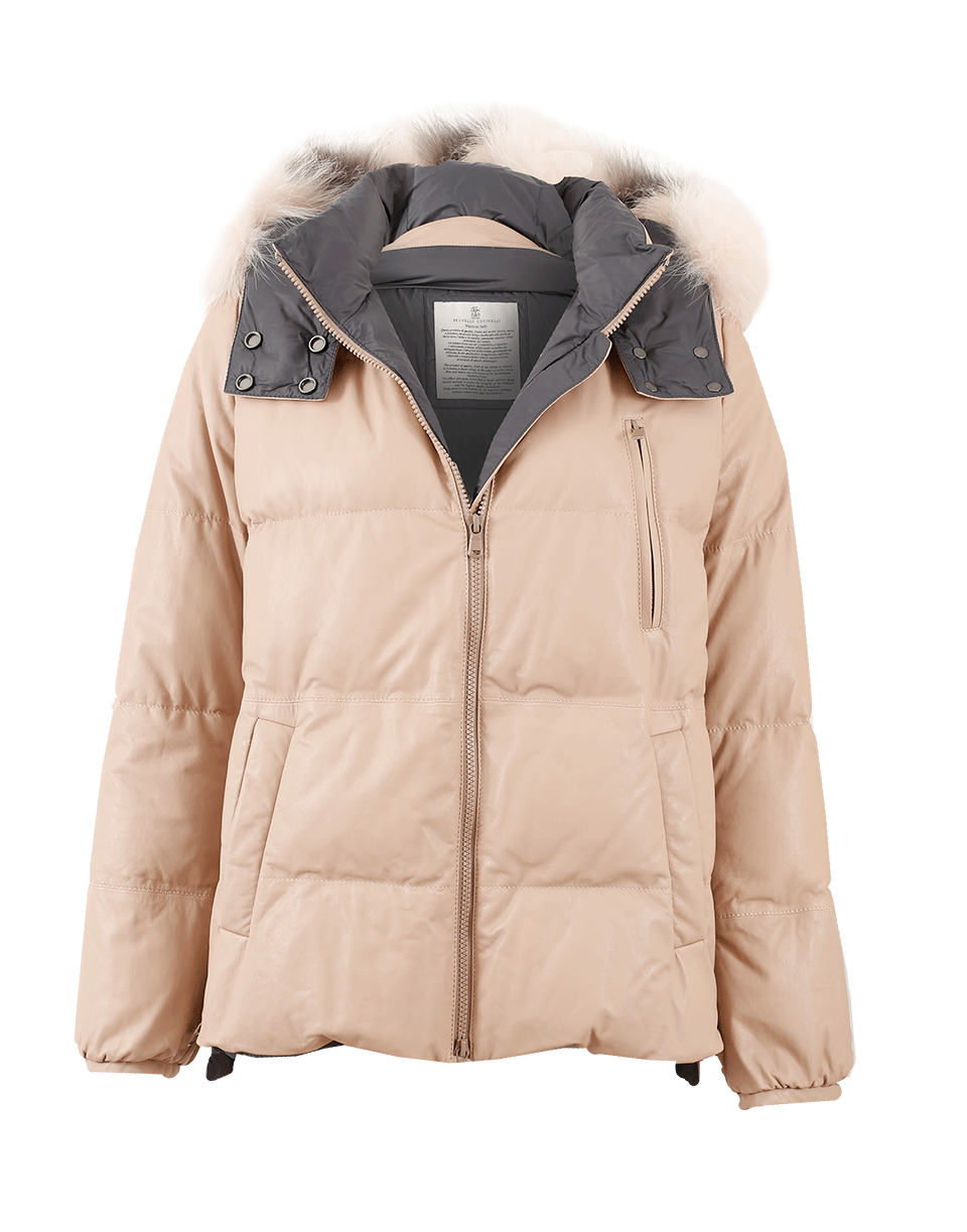 BRUNELLO CUCINELLI-Leather Puffer Jacket-PNK/GRY
