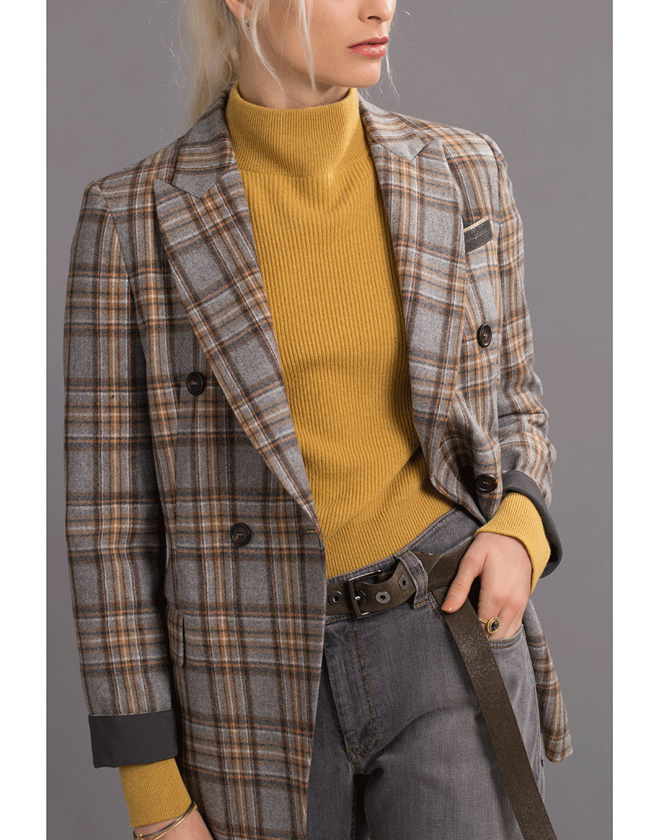 BRUNELLO CUCINELLI-Double Breasted Flannel Plaid Jacket-