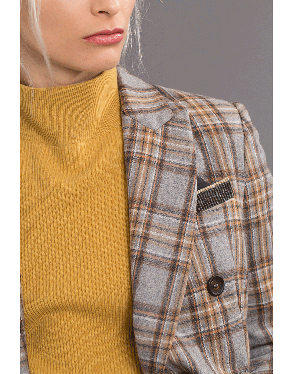 BRUNELLO CUCINELLI-Double Breasted Flannel Plaid Jacket-