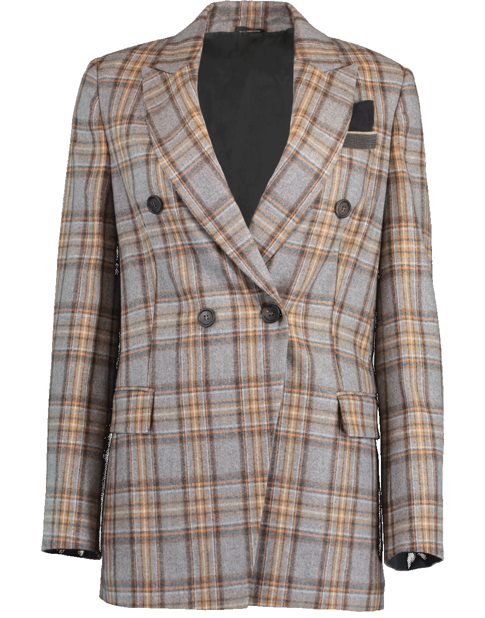 BRUNELLO CUCINELLI-Double Breasted Flannel Plaid Jacket-