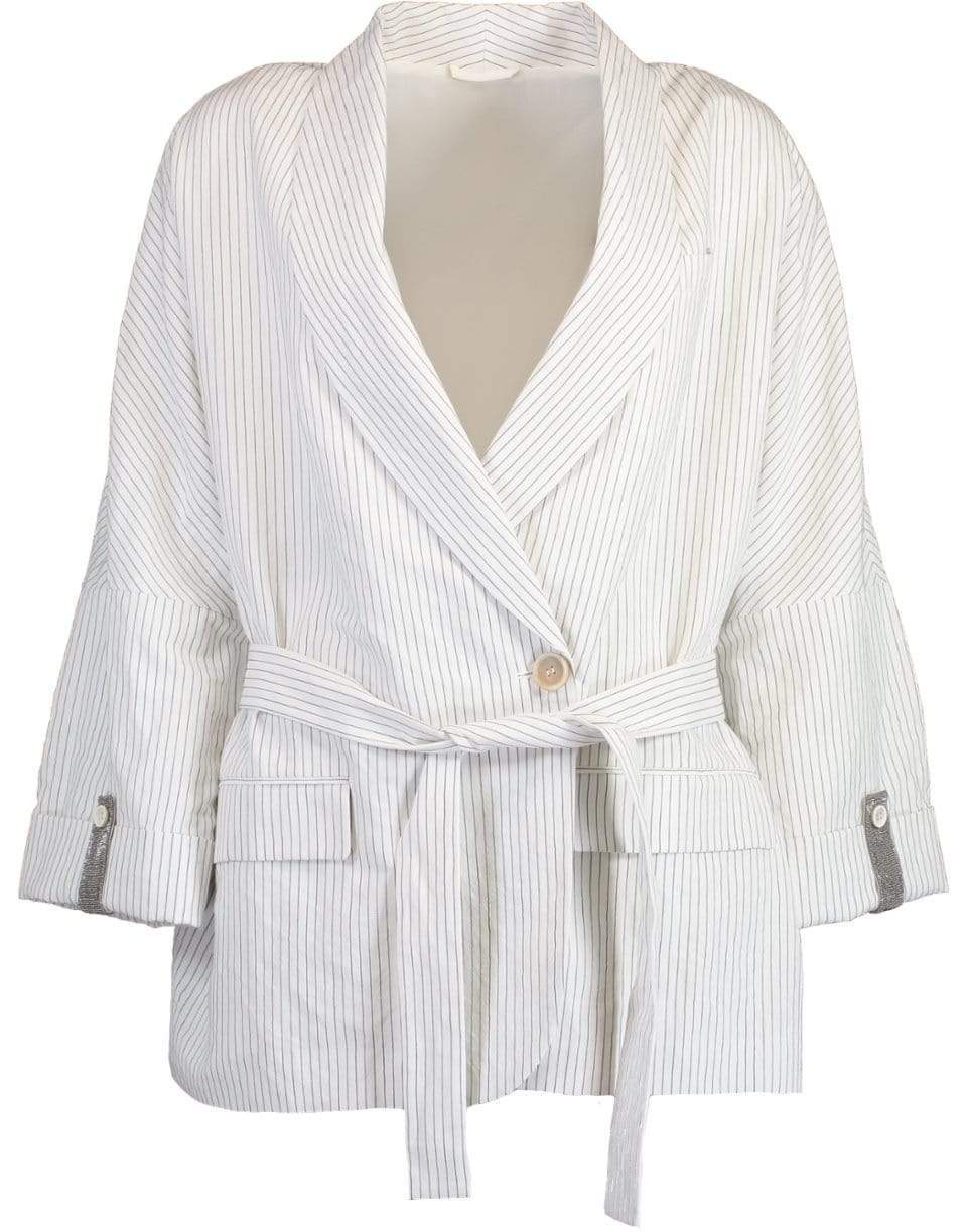 BRUNELLO CUCINELLI-Cotton Linen Pinstripe Wrap Jacket-