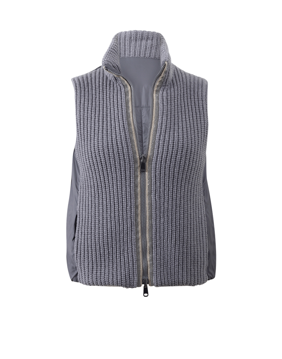BRUNELLO CUCINELLI-Reversible Rib Front Vest With Monili-
