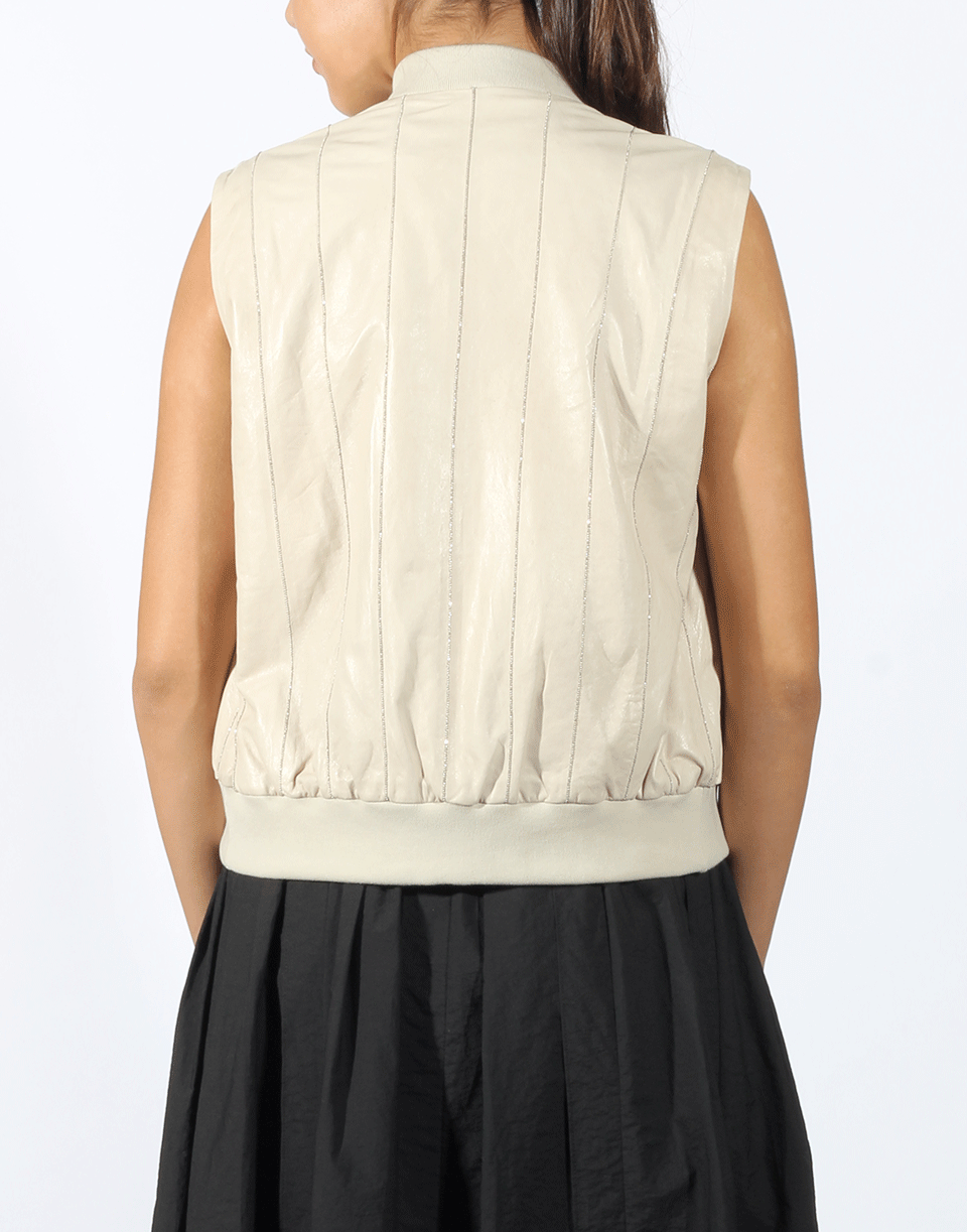 BRUNELLO CUCINELLI-Leather Monili Pinstripe Vest-VANILLA
