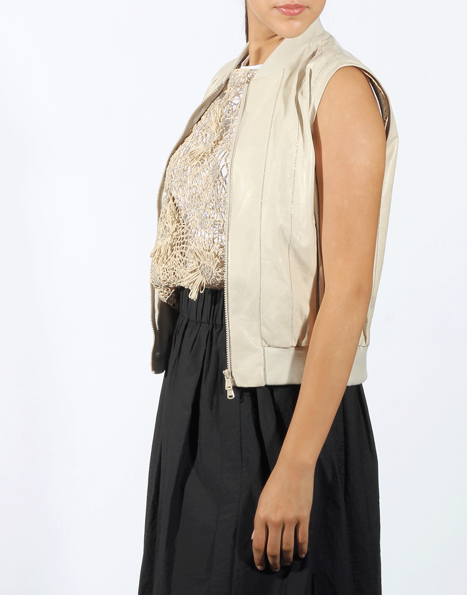 BRUNELLO CUCINELLI-Leather Monili Pinstripe Vest-VANILLA