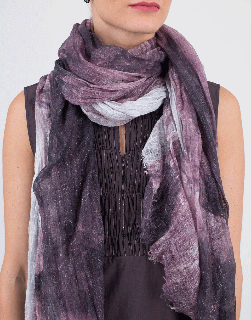 BRUNELLO CUCINELLI-Multi Floral Linen Scarf-AMETHYST