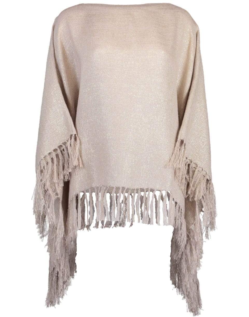 BRUNELLO CUCINELLI-Beige Metallic Fine Knit Poncho-BEIGE