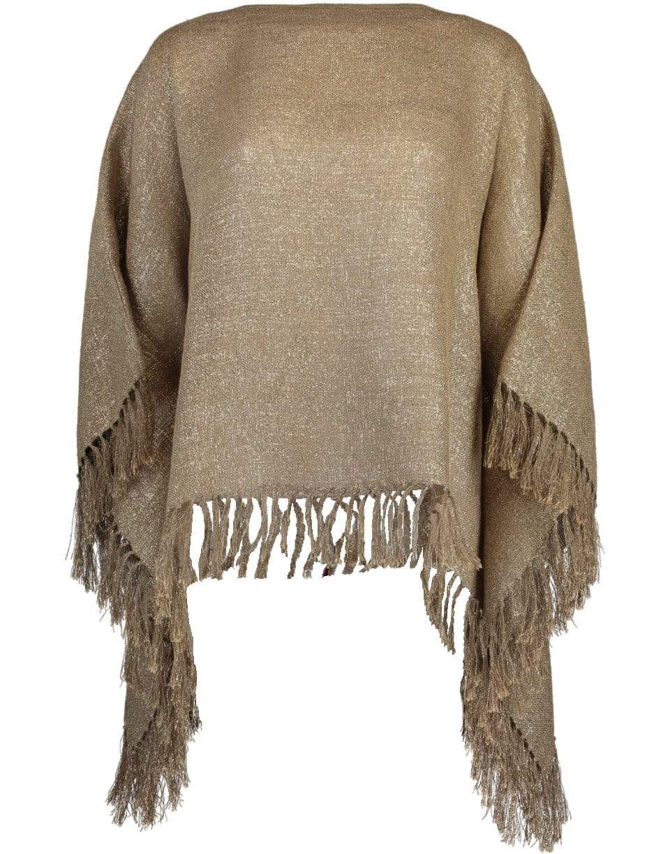 BRUNELLO CUCINELLI-Camel Metallic Fine Knit Poncho-CAMEL/OR