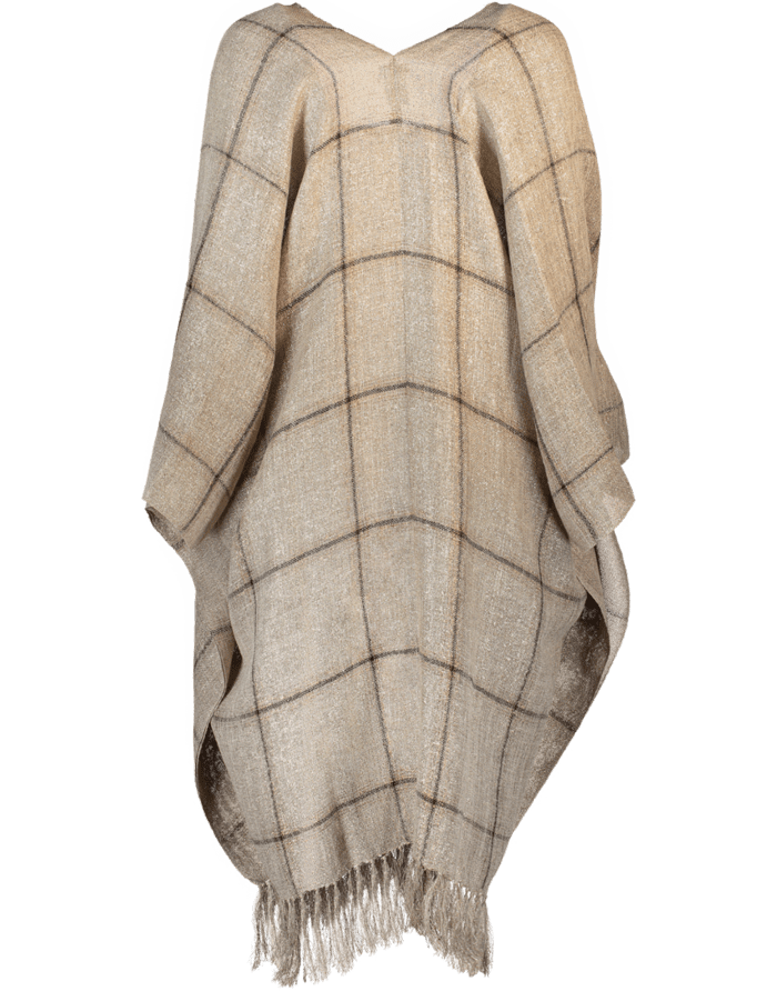 BRUNELLO CUCINELLI-Madras Poncho With Fringe-GOLD