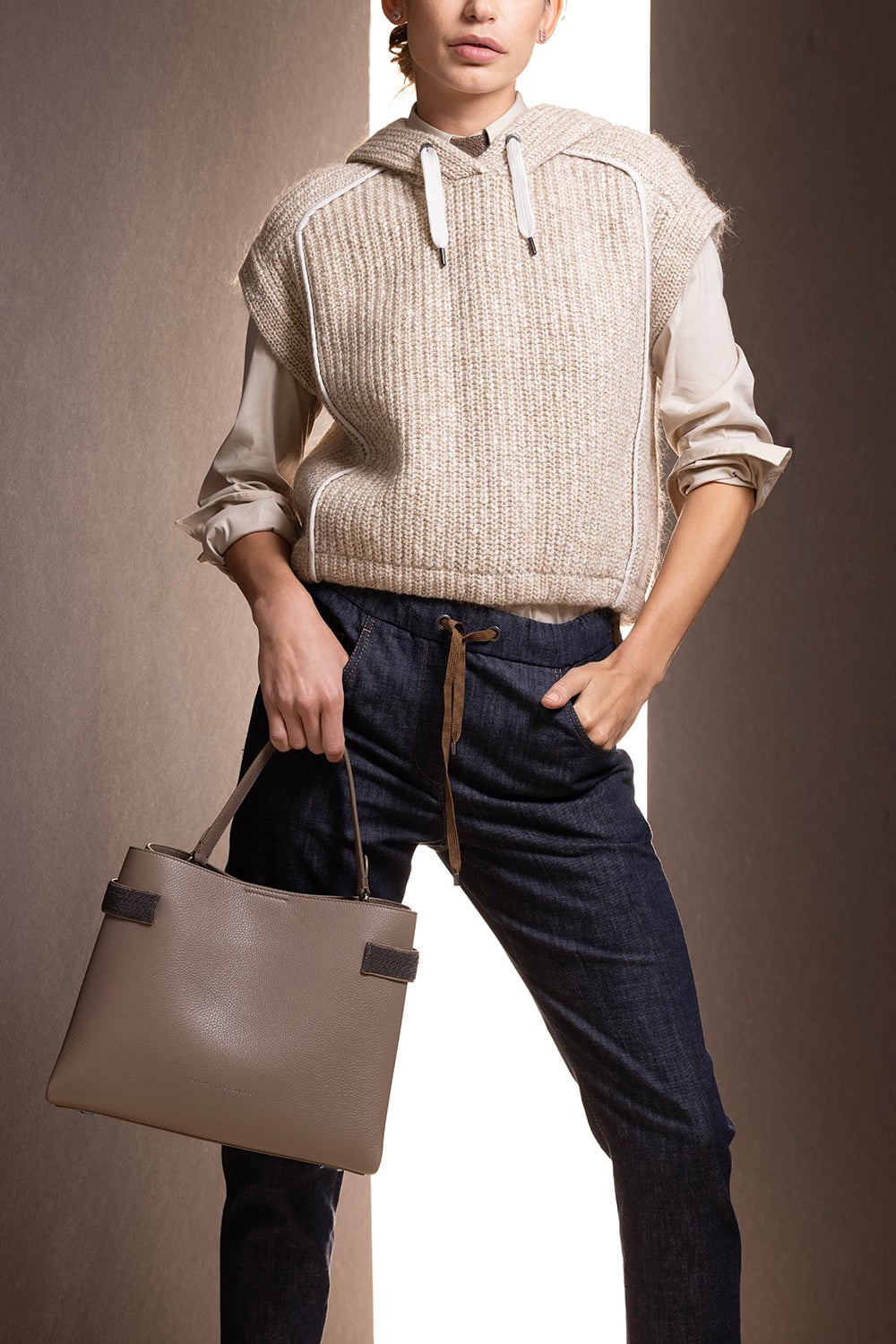 BRUNELLO CUCINELLI-Drawstring Denim Trousers-